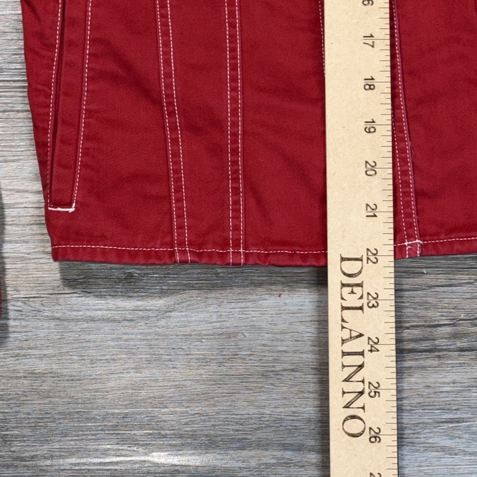 VTG Lauren Ralph Lauren Jeans Company Red Denim Jacket Womens S White Stitching