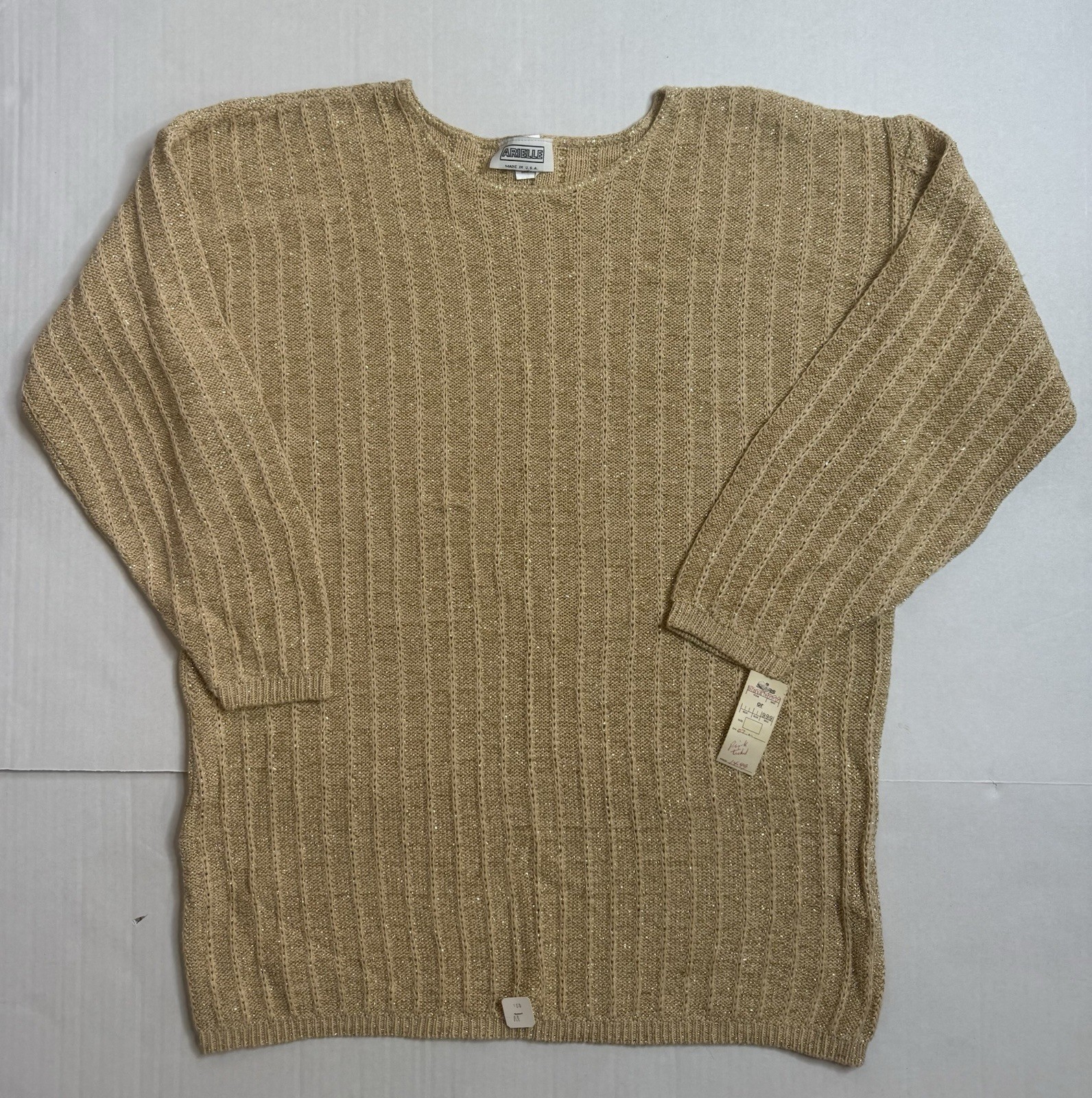 Vintage Arielle 80s Womens Large Sweater Beige Gold Flecks Made In USA