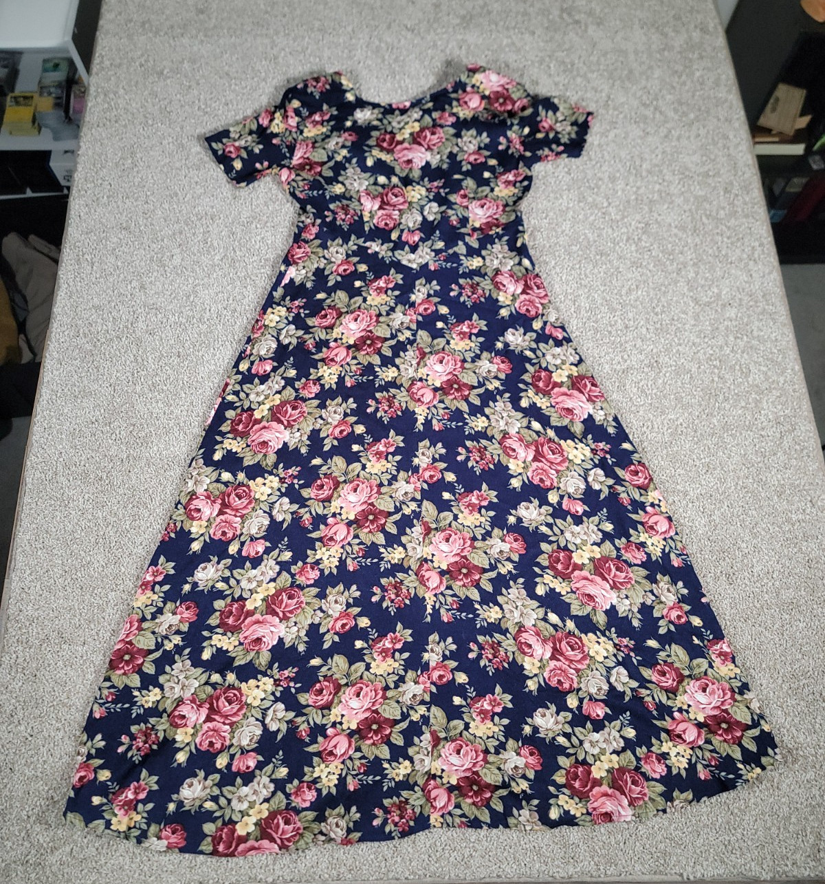 Vintage 90s Floral Rayon Dress Milkmaid Fairy Romantic USA Made Size M/L Prairie