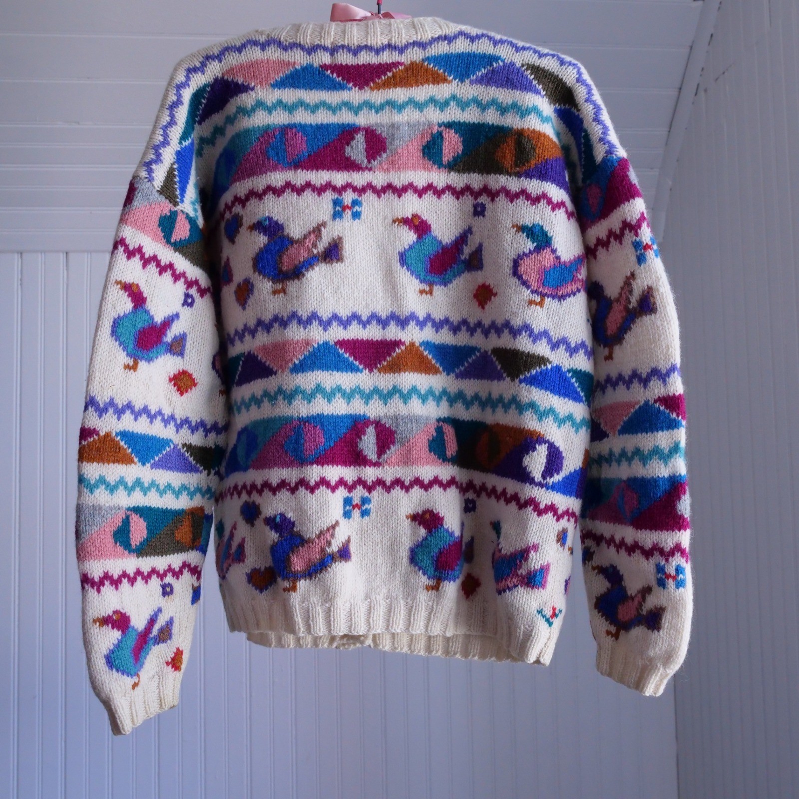 The sweetest vintage 90s Robert Scott Ltd. wool bird and heart cardigan