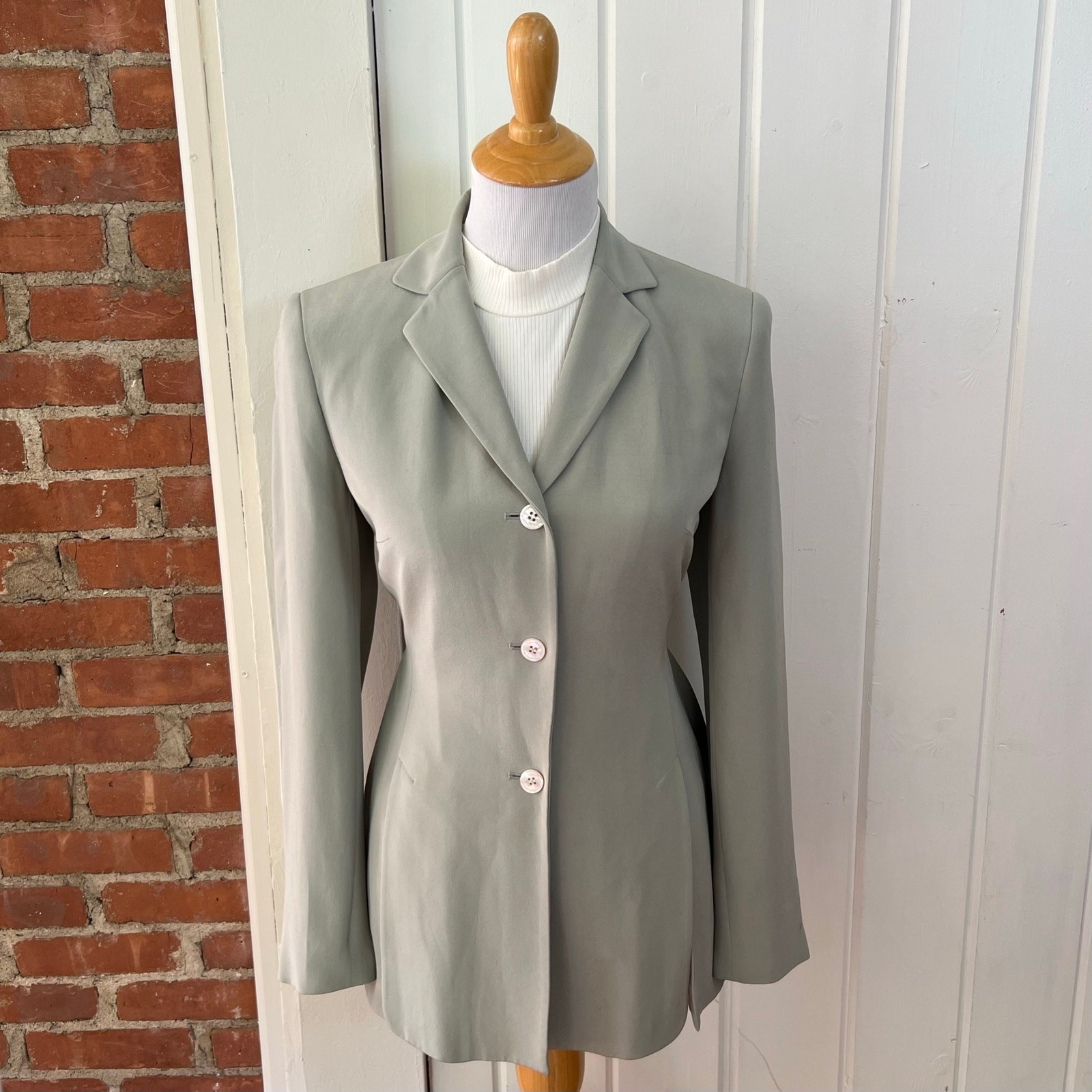 Vintage 90s Rena Rowan Silk Belted Blazer Gray Longline Jacket 4