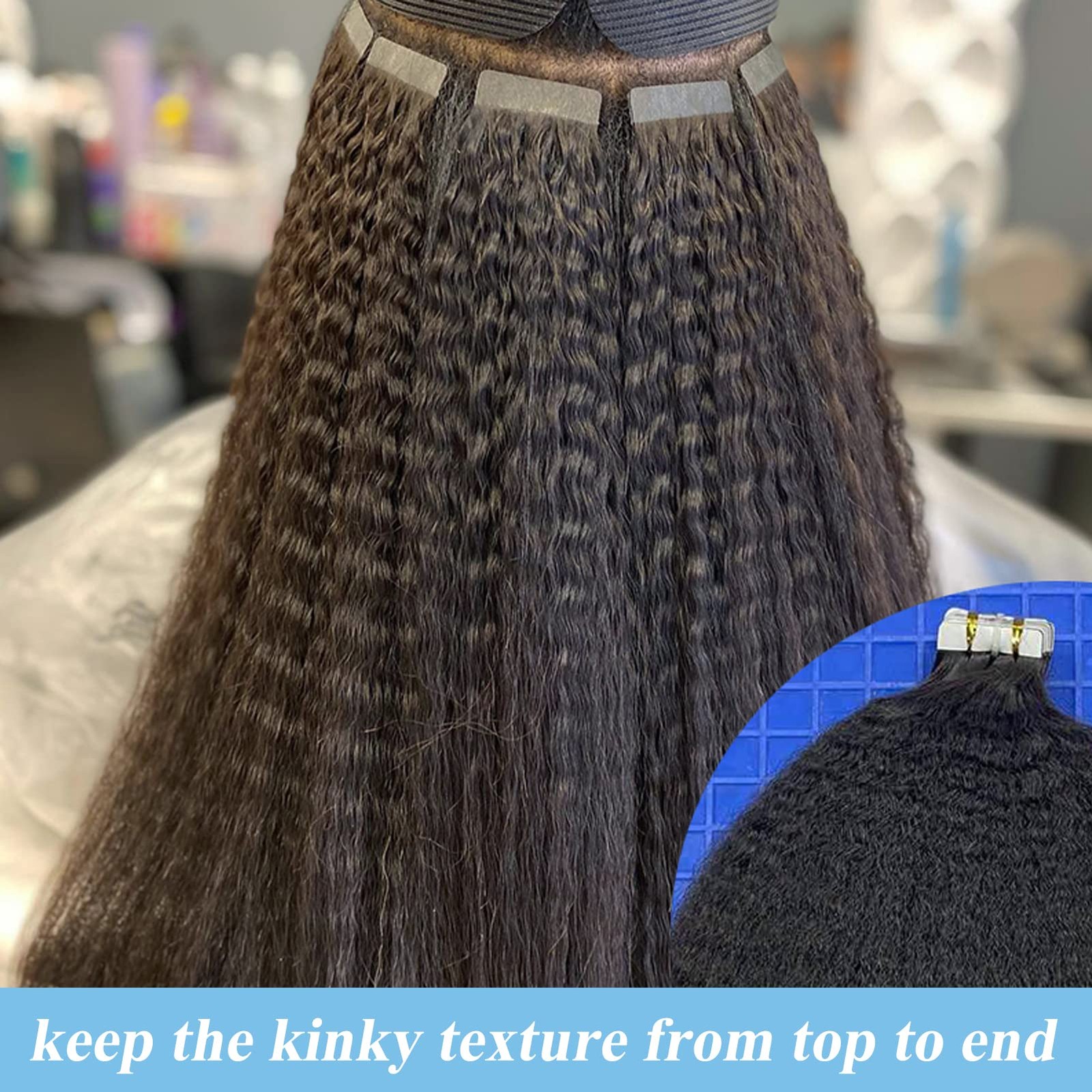 22″ Kinky Straight Tape-In Human Hair Extensions for Black Women