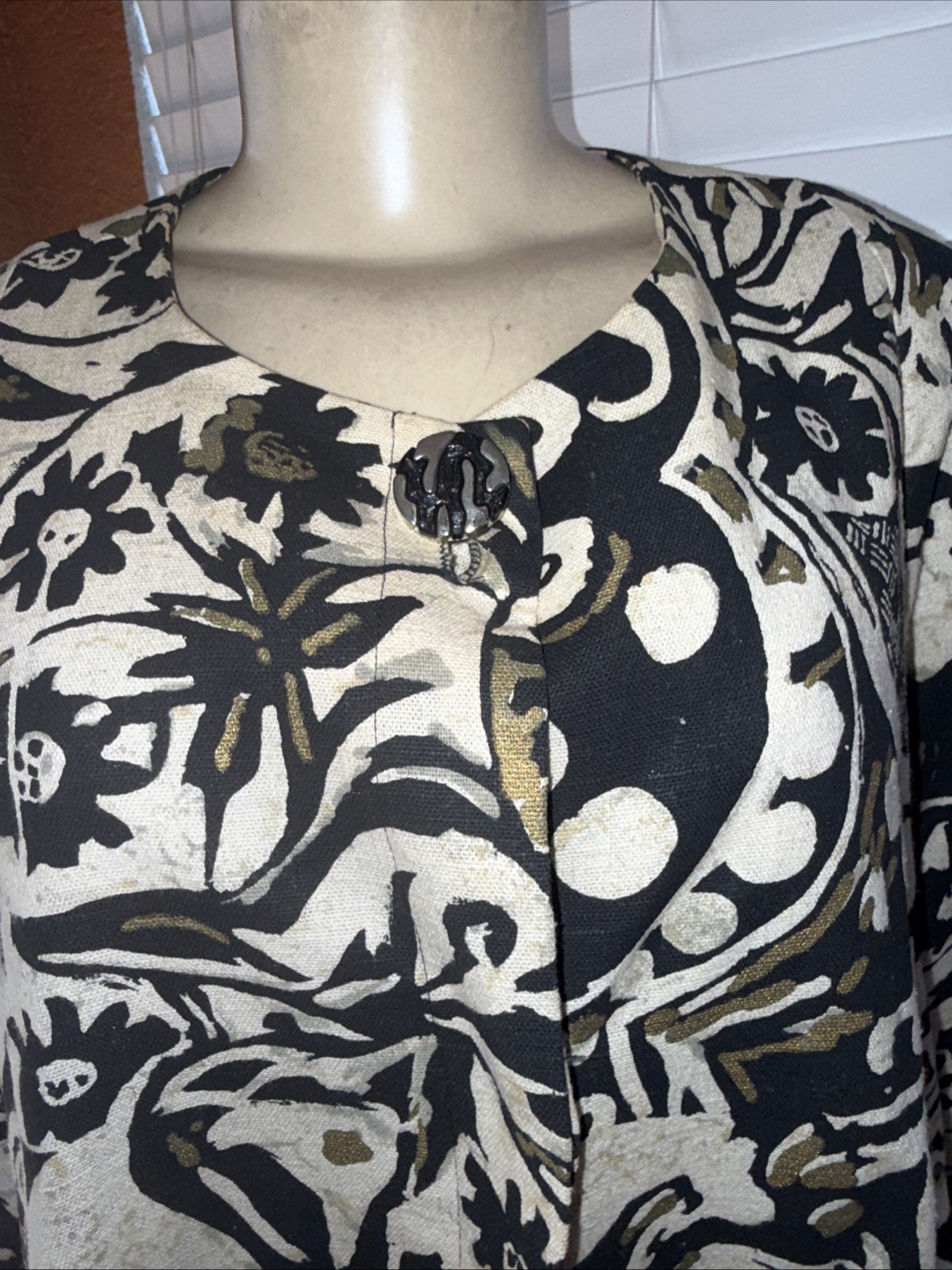 Vintage Chad Stevens Artsy Blazer Black & Beige Swing Blazer 22W pl