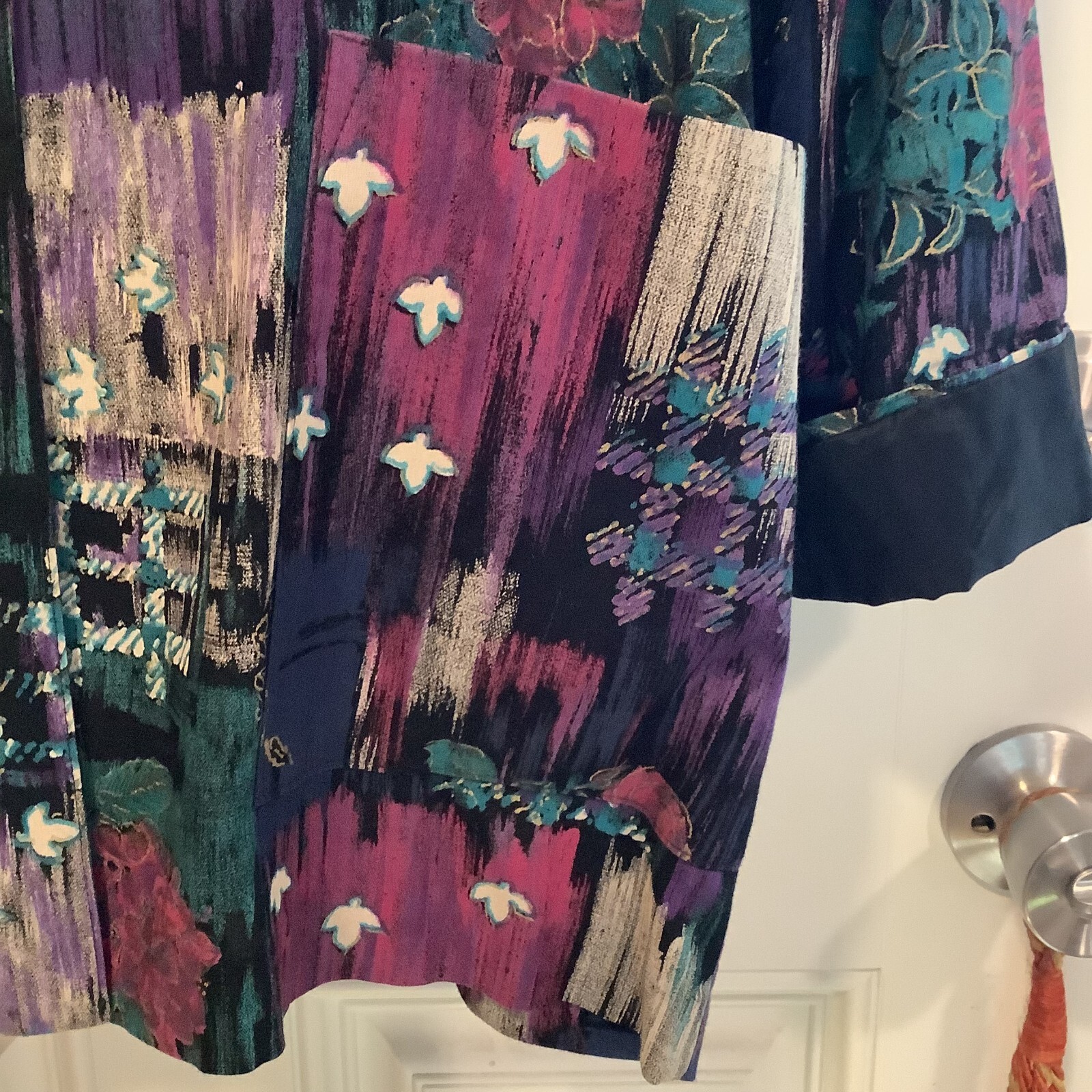 Kensington Square teal purple floral women blazer jacket size M new wave 80s