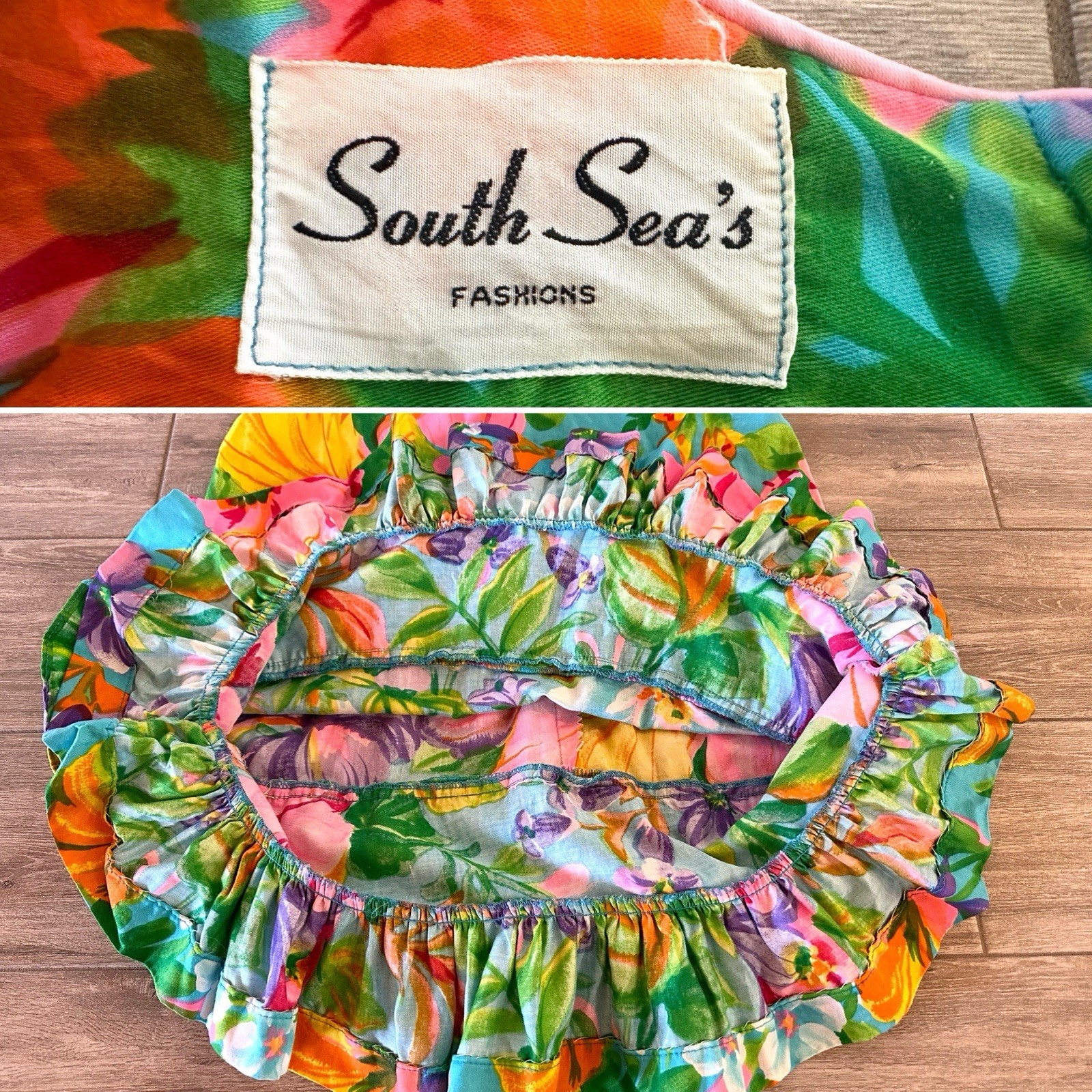 Vintage South Seas Hawaiian Colorful Tropical Floral Summer Dress Fits S-S/M