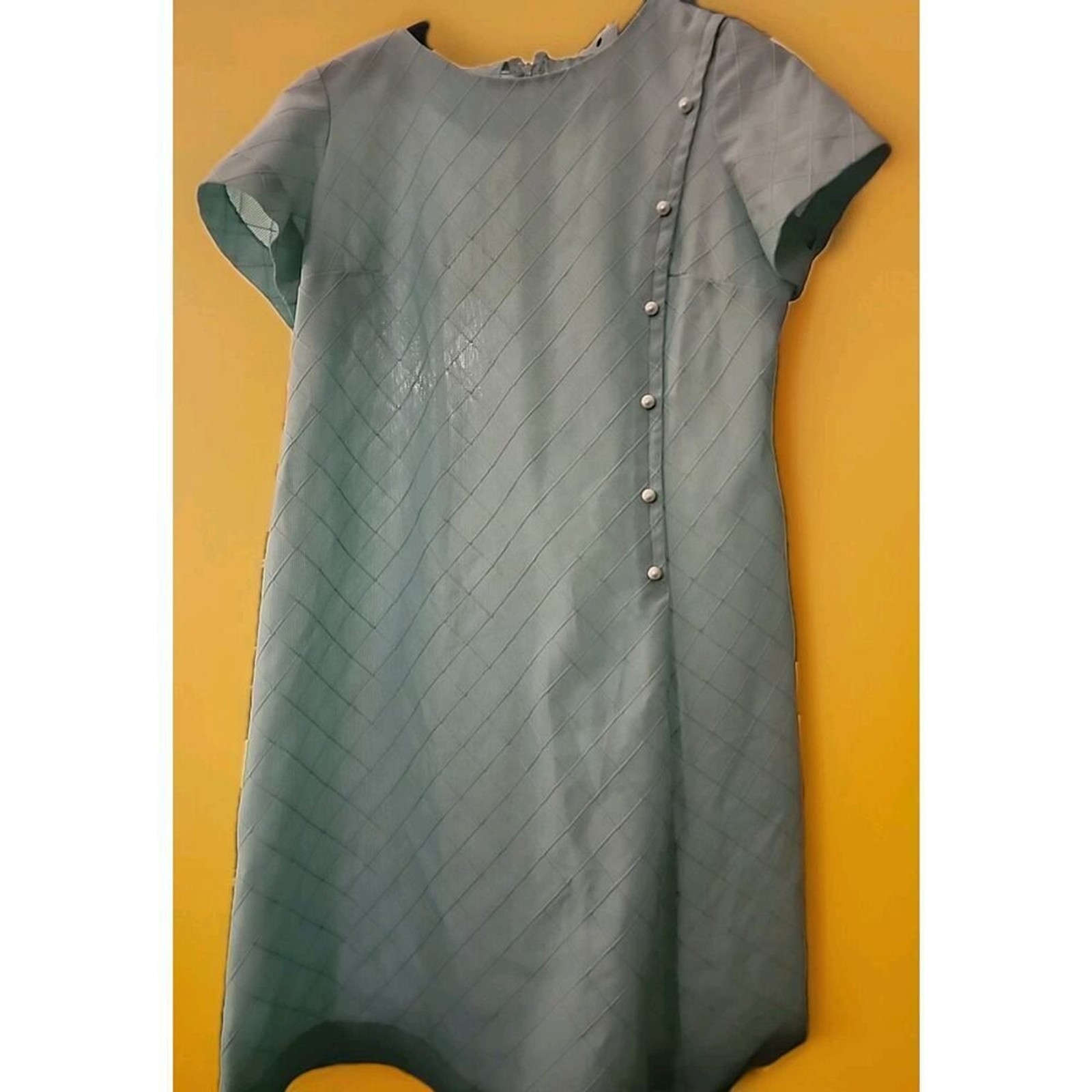 Vintage Sky blue Dress House Day Shift Dress 60s Small A99 Madmen Pearl Accents