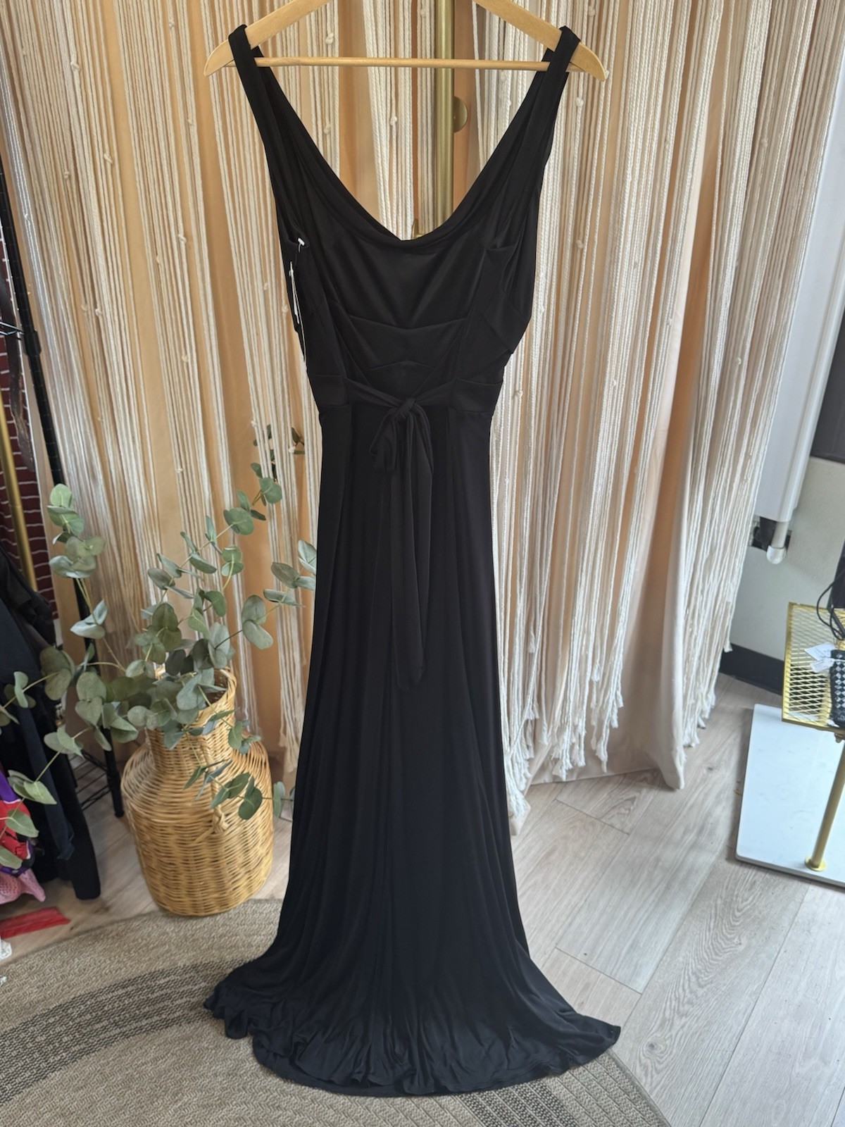 Vintage NWT David Meister Black Cowl Neck Maxi Dress Evening Gown Sleeveless