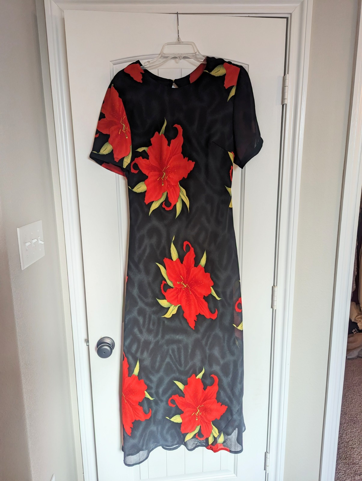 Vintage 90s Black Dress With Red Flowers Whimsygoth
