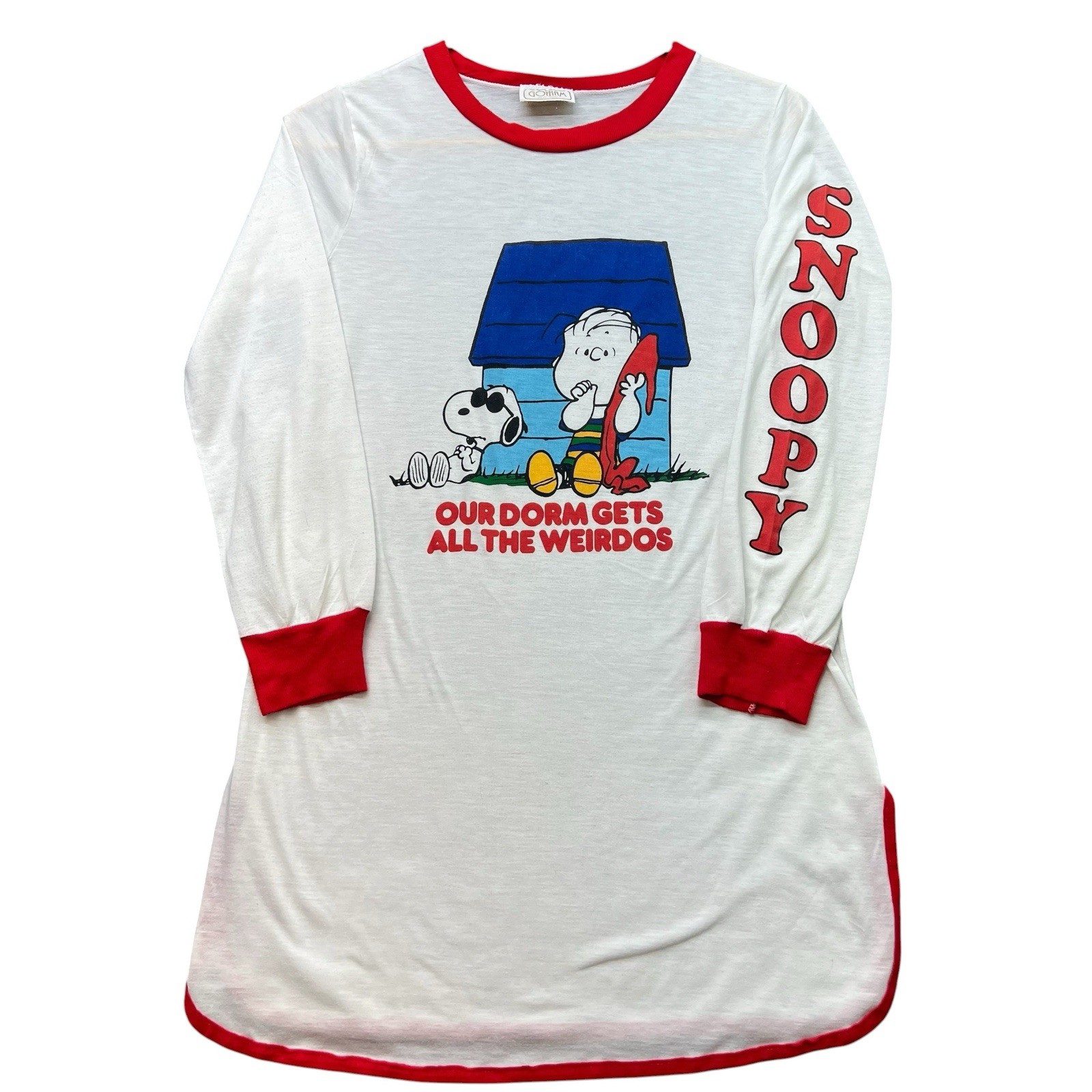 Vintage Snoopy Peanuts Dorm Gets All The Weirdos Sleep Shirt Nightgown 18×30.5