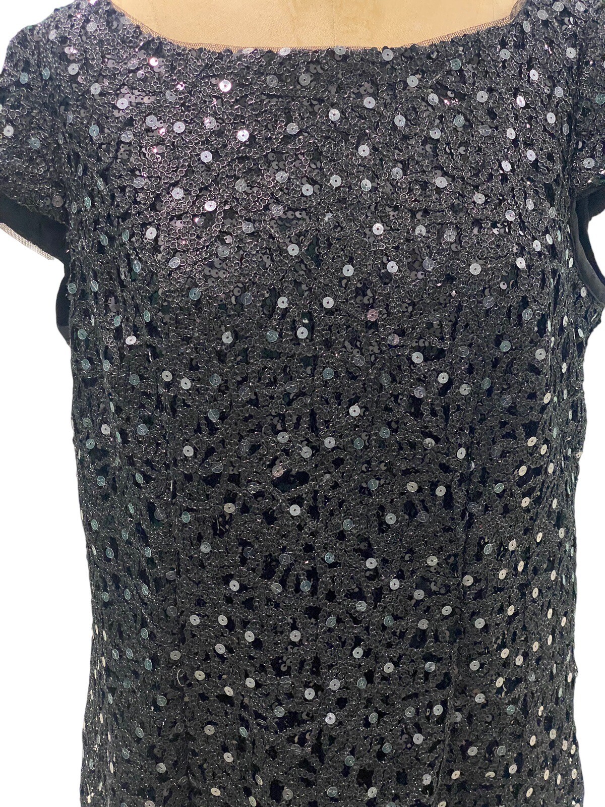 Vintage Adrianna Papell Sequined Black Evening Dress 14W