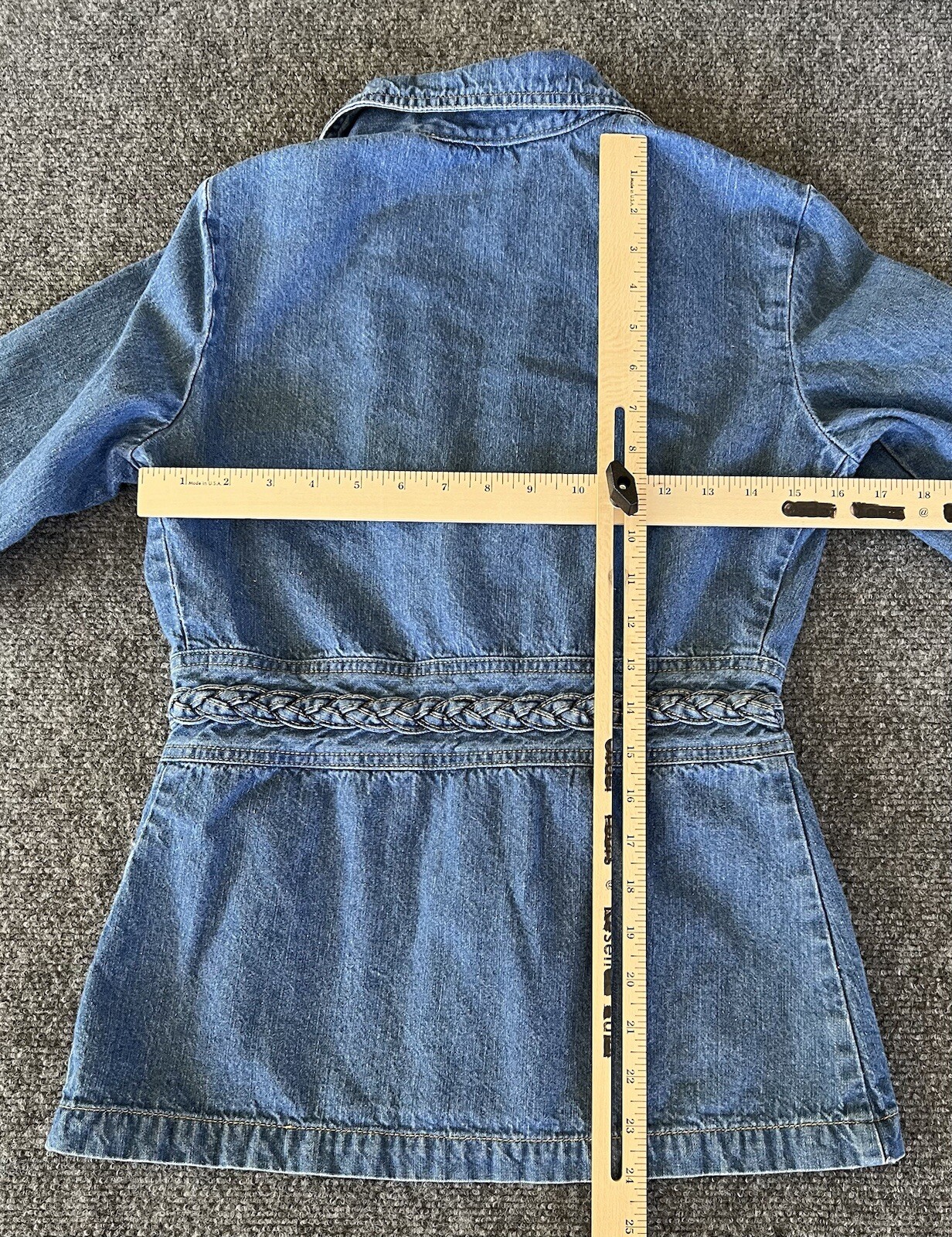 Marsala Japan Womens 11/12 VTG Blue Denim Jacket Button Taper Braid Waist Boho