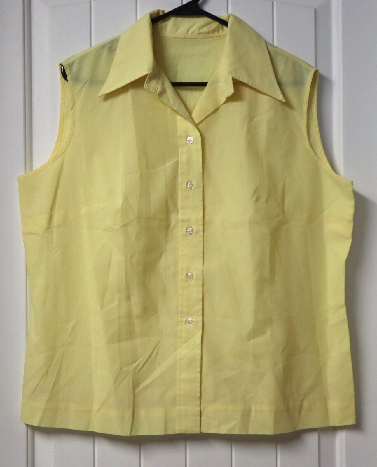 Vintage 80s sleeveless yellow semi sheer blouse size M (check measurements)