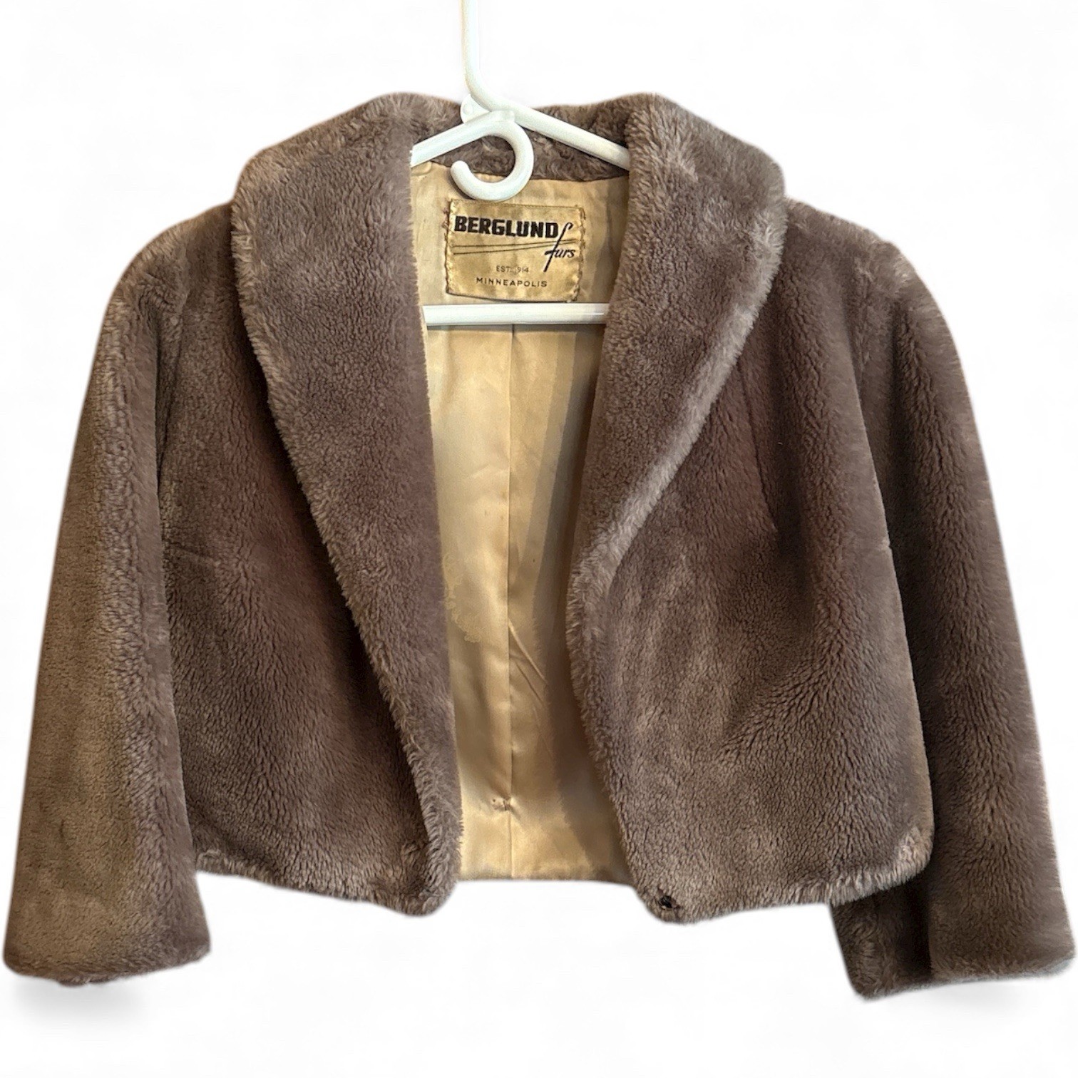 Vintage 1960’s Faux Fur Borgana Borg Deluxe Cropped Brown Jacket Coat USA