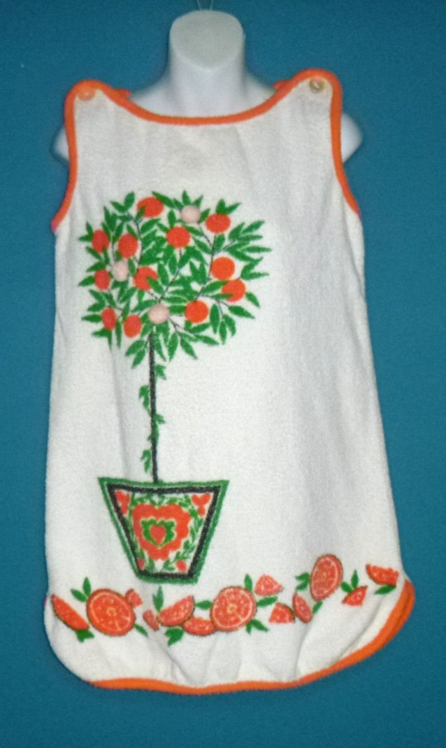 Vtg 60s Sherry of Miami Cotton Terry Sundress Beach Cover MOD Orange Tree Sz S
