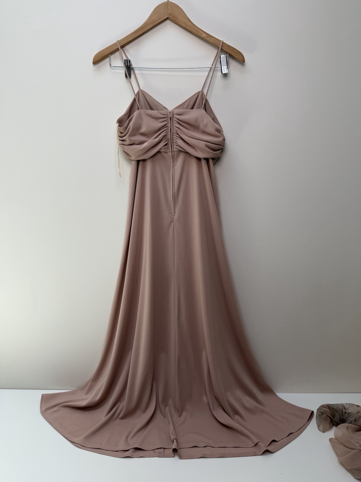 Vintage Dusty Rose Formal Maxi Dress Shawl Ruched Bust Evening Gown