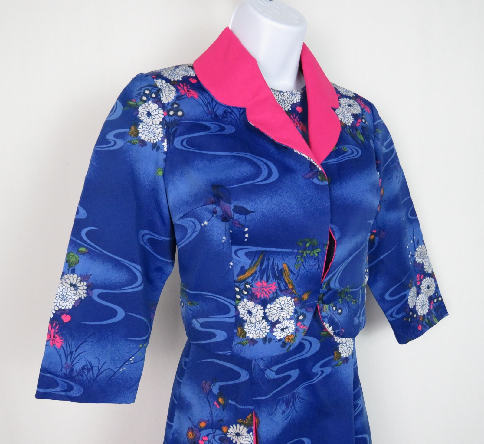 VTG 1950s 60s WALTAH CLARKE’S OF HONOLULU DRESS & CROP JACKET FLORAL POLY SILK?