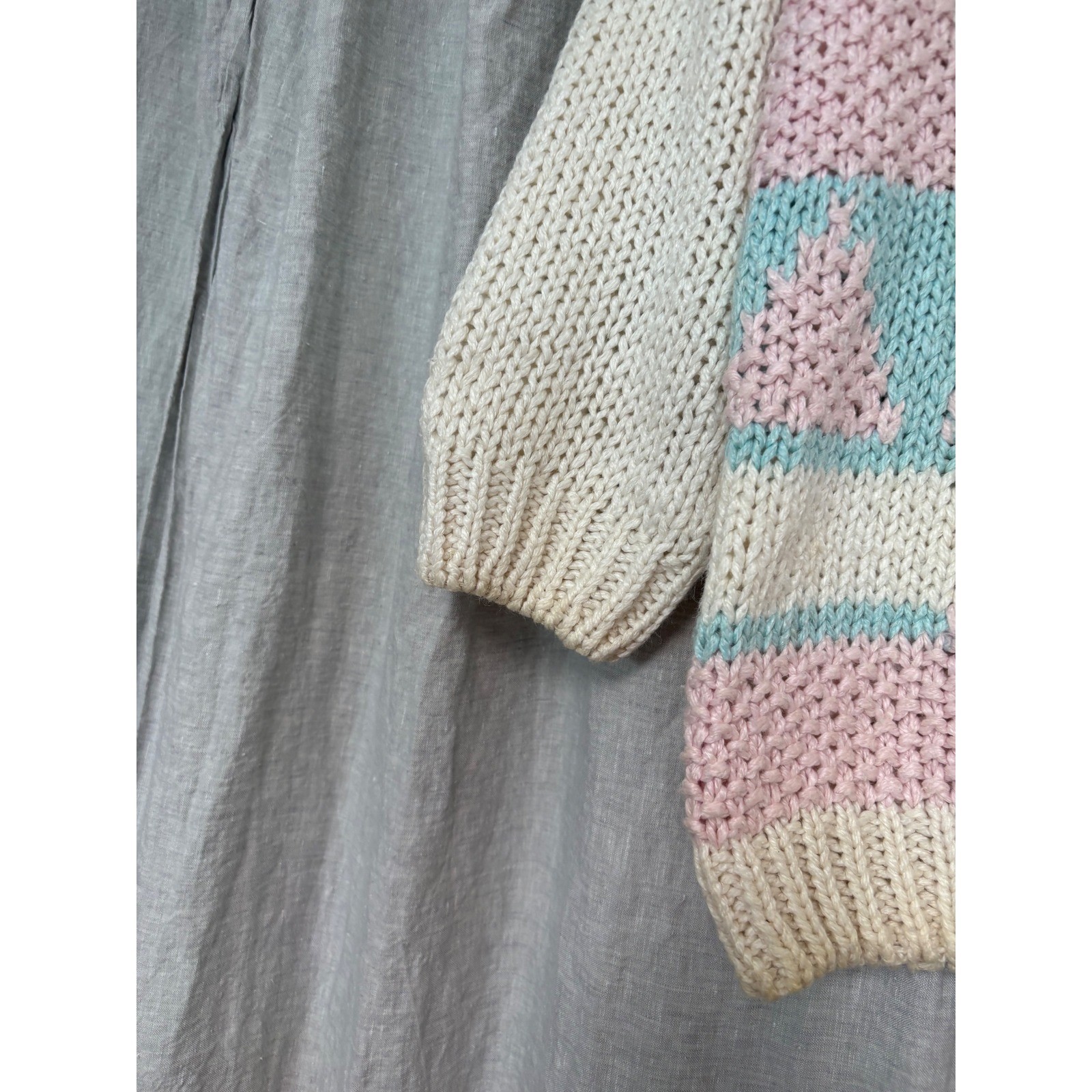 Vintage 80s Exclusive Imports Hand Knit Pastel Mountain Sweater Pink Aqua Medium
