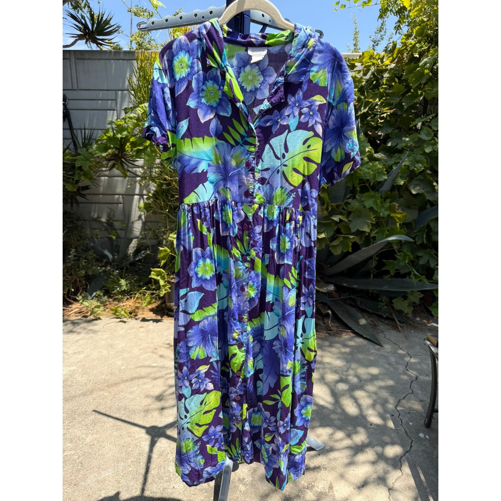 Vintage 90s House Empire Dress Medium Purple Botanical Jennifer Moore