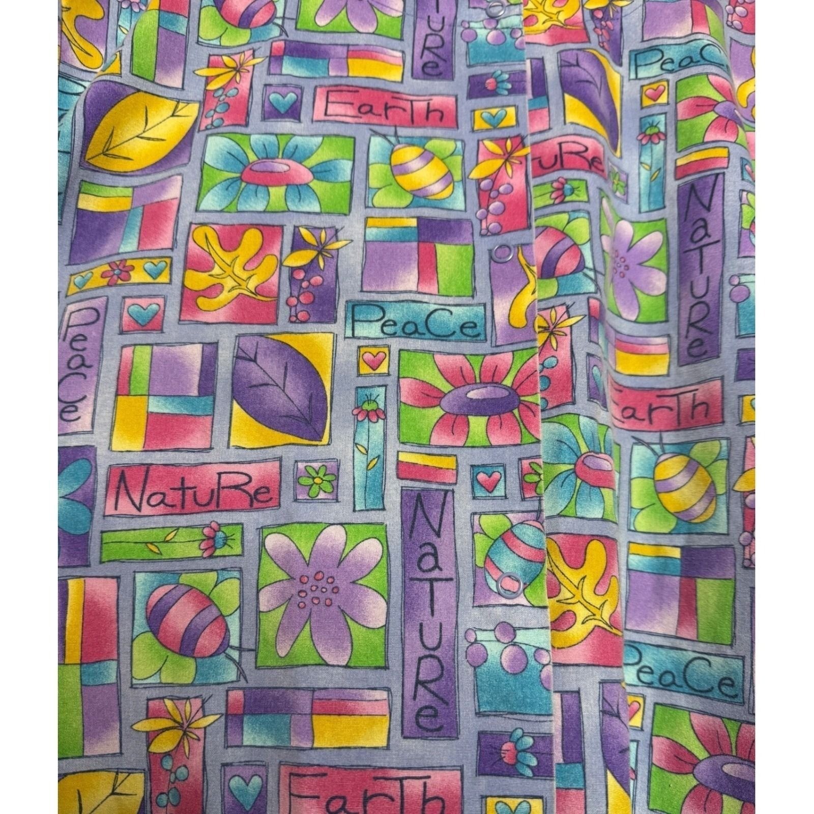 VTG SB Fashion Scrubs Jacket Women XL Multicolor Nature Peace Earth Beauty Print