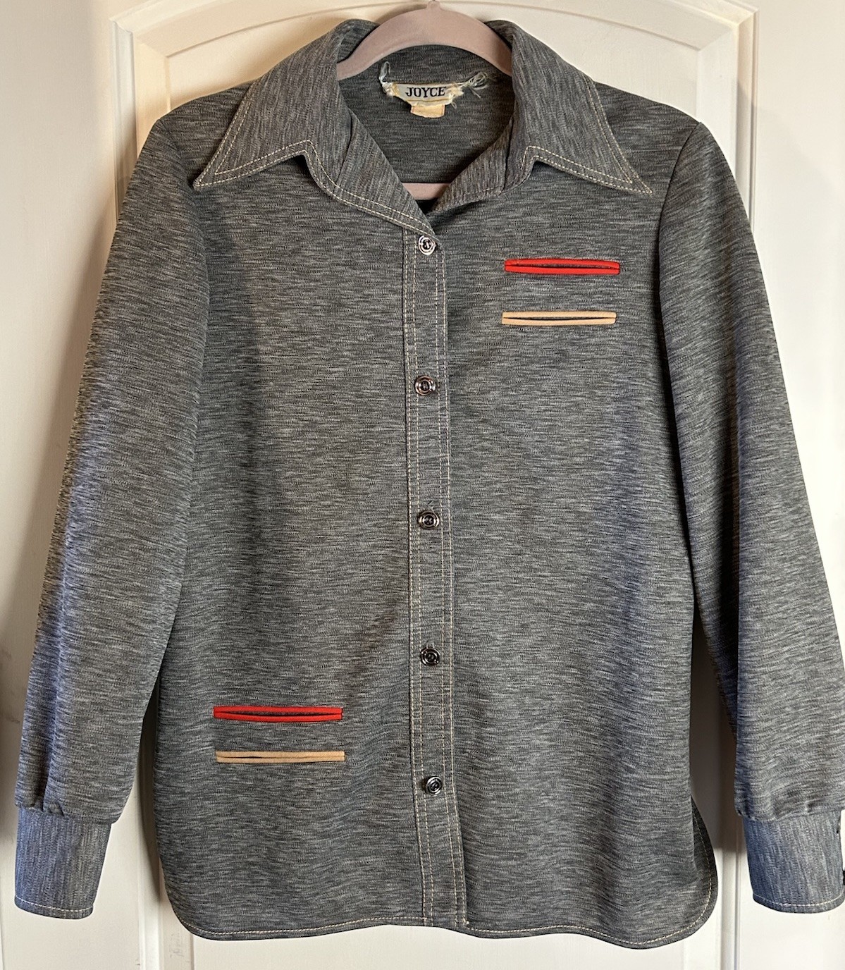 Vintage 70’s Joyce Polyester Knit Shirt Long-Point Collar ButtonDown Women 11-12