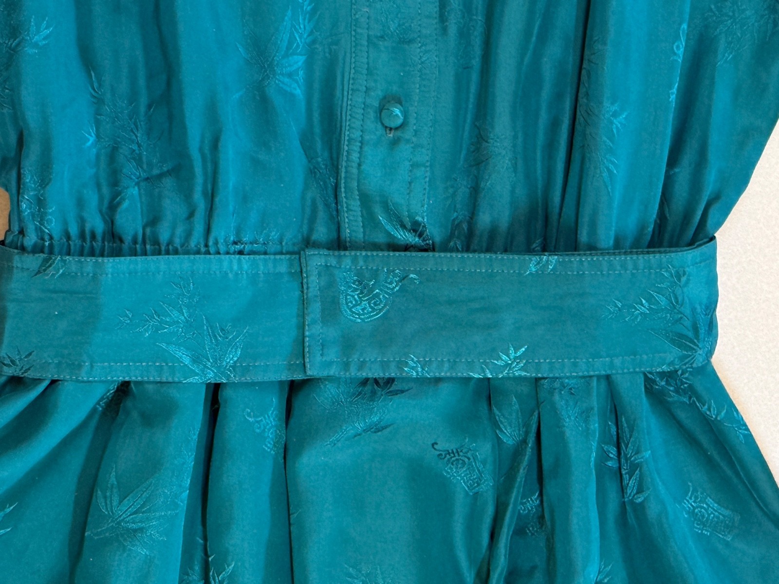 Vintage 80’s Gump’s San Francisco Dress, 100% silk, Jade Green, Asian Theme Sz 8