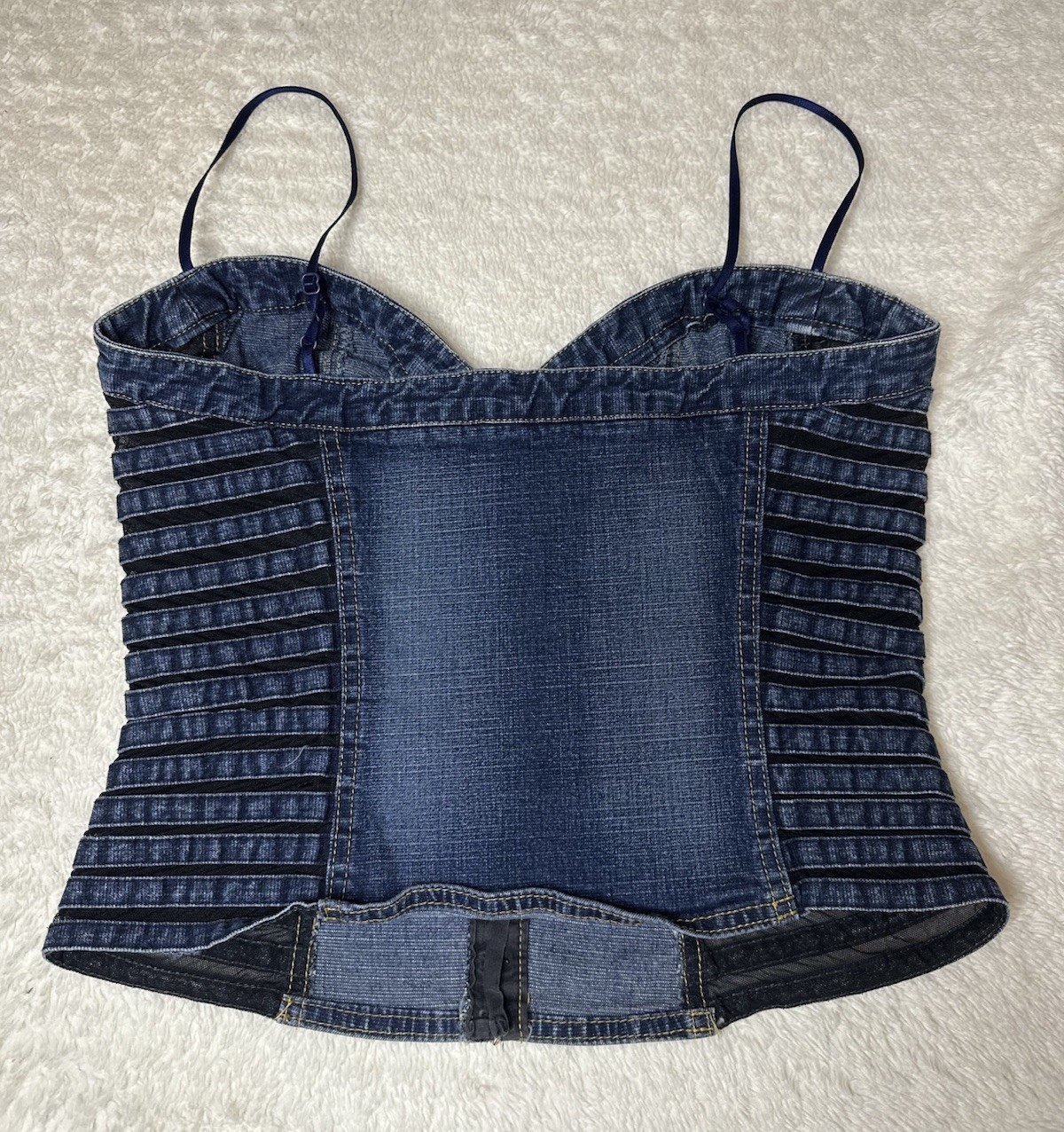 VTG 90s CASADEI Italian Denim Corset RARE Mesh Top Size 10 Womens M USA Made Y2K