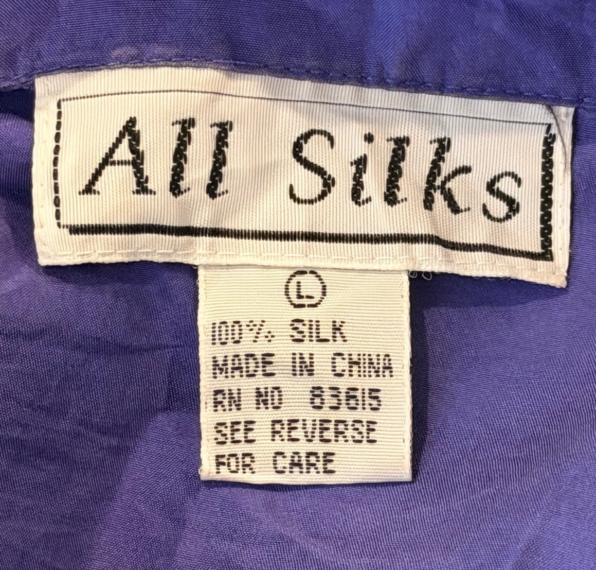 VTG Y2K All Silks Women’s Purple 100% Silk Button Up Long Sleeve Collar Shirt L