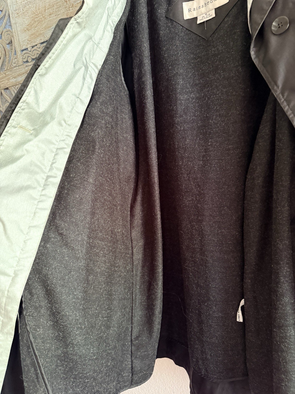 Vintage Rainshedder Coat Wool Lined Jacket Size Medium Black And Gray