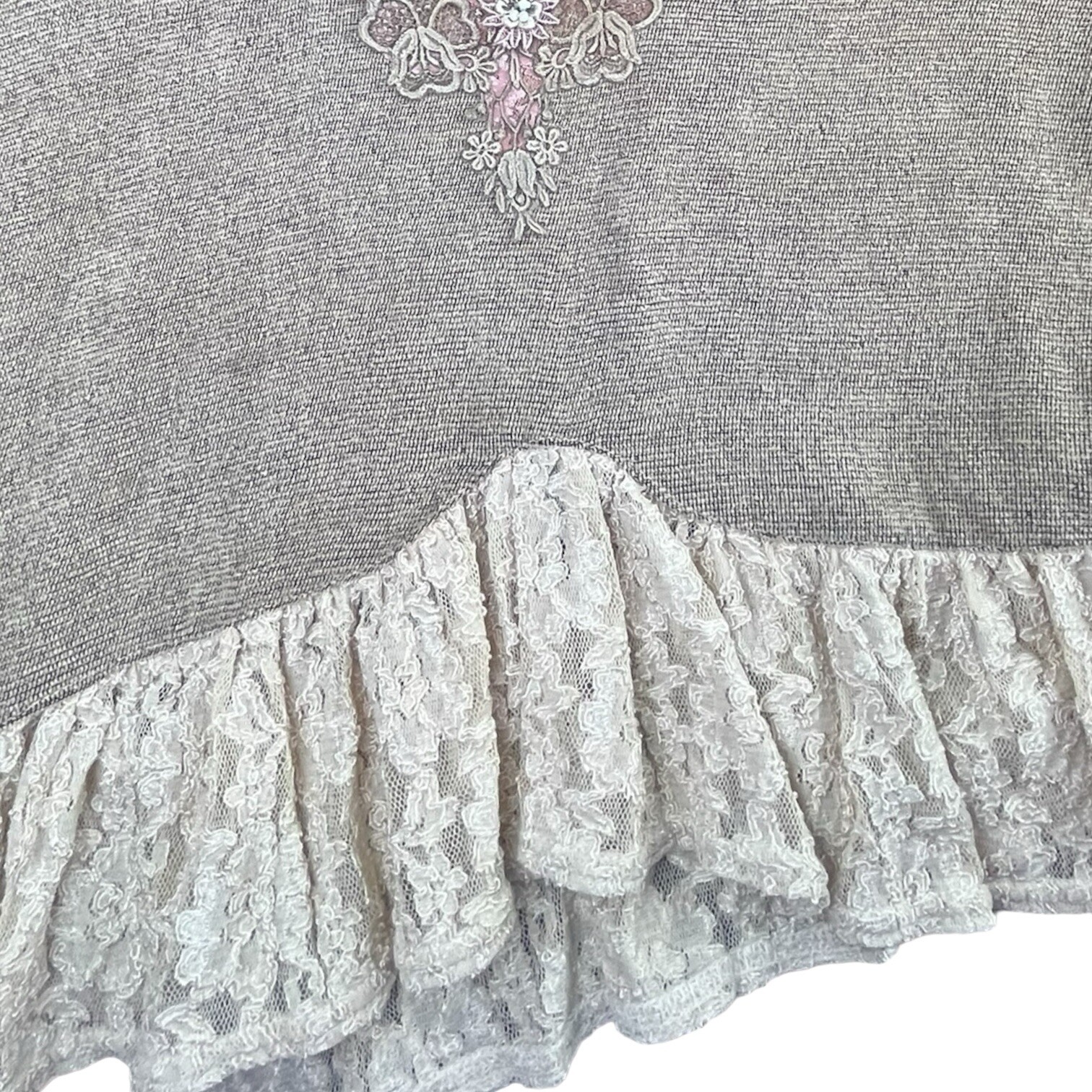 USA Vintage PHUN Shirts Women’s Pant and Shirt Set Tan with Lace Beaded Sz L