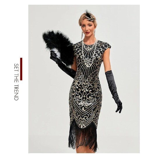 30S Flapper Dresses 1920s Vintage Dress Summer Fringe Beaded Great Gatsby Party