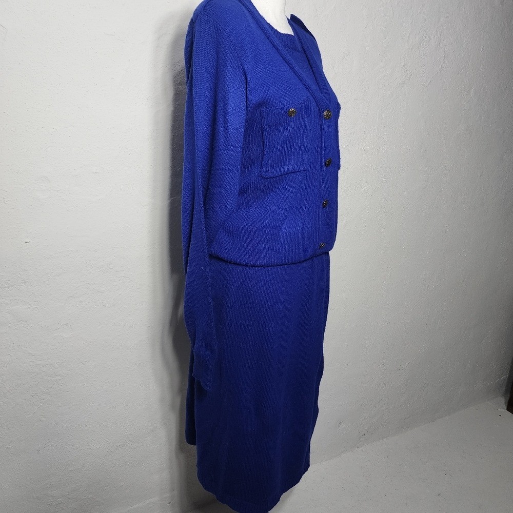 Vintage Darian Cobalt Blue Knit Dress Gold Button Detail