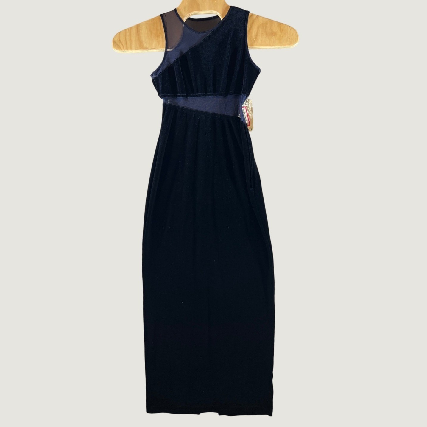 1318 | NWT Blondie and Me Vintage Velvet Bodycon Cutout Maxi Dress USA Navy 5-6