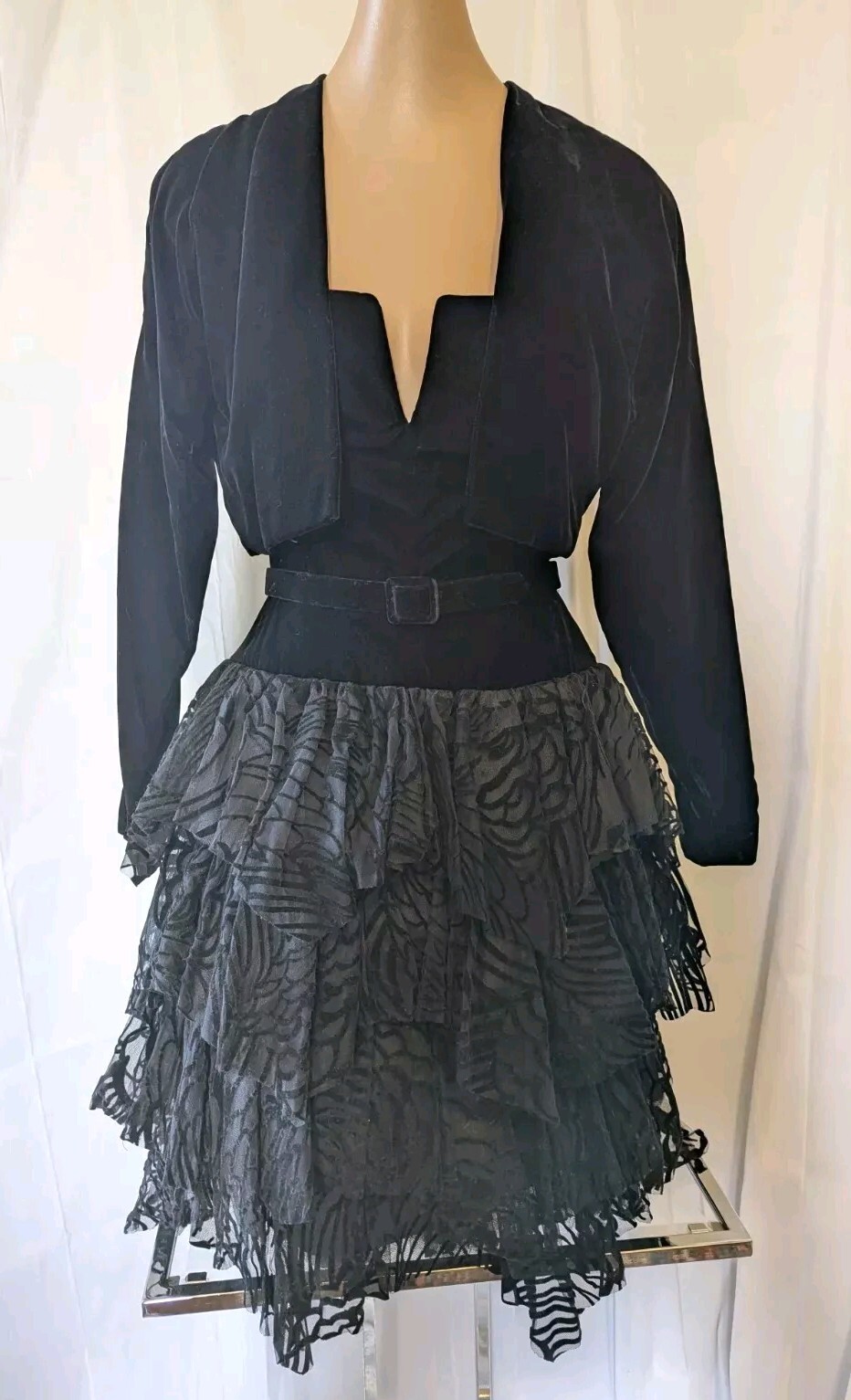 VTG 80s Jarin by Ruben Panis Black Velvet Lace Strapless Cocktail Dress/Jacket S