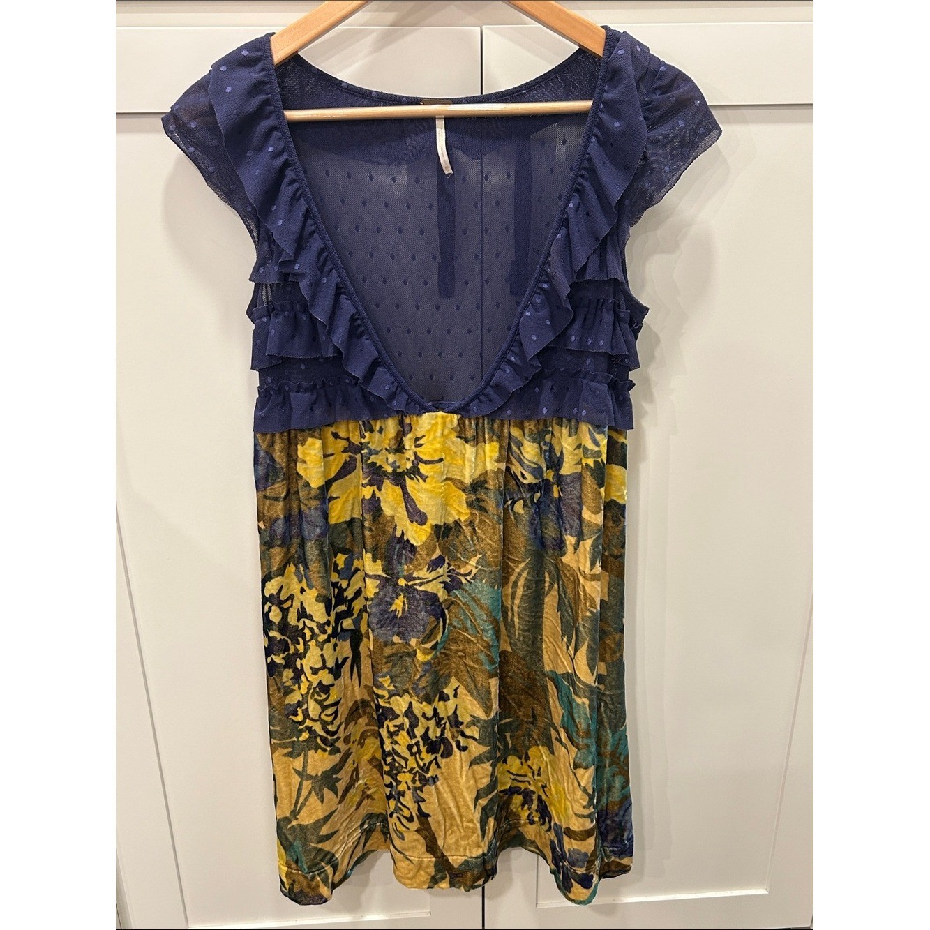 Free People l Floral Velvet Lace Swiss Dot Silk Blend Babydoll Dress Size XS