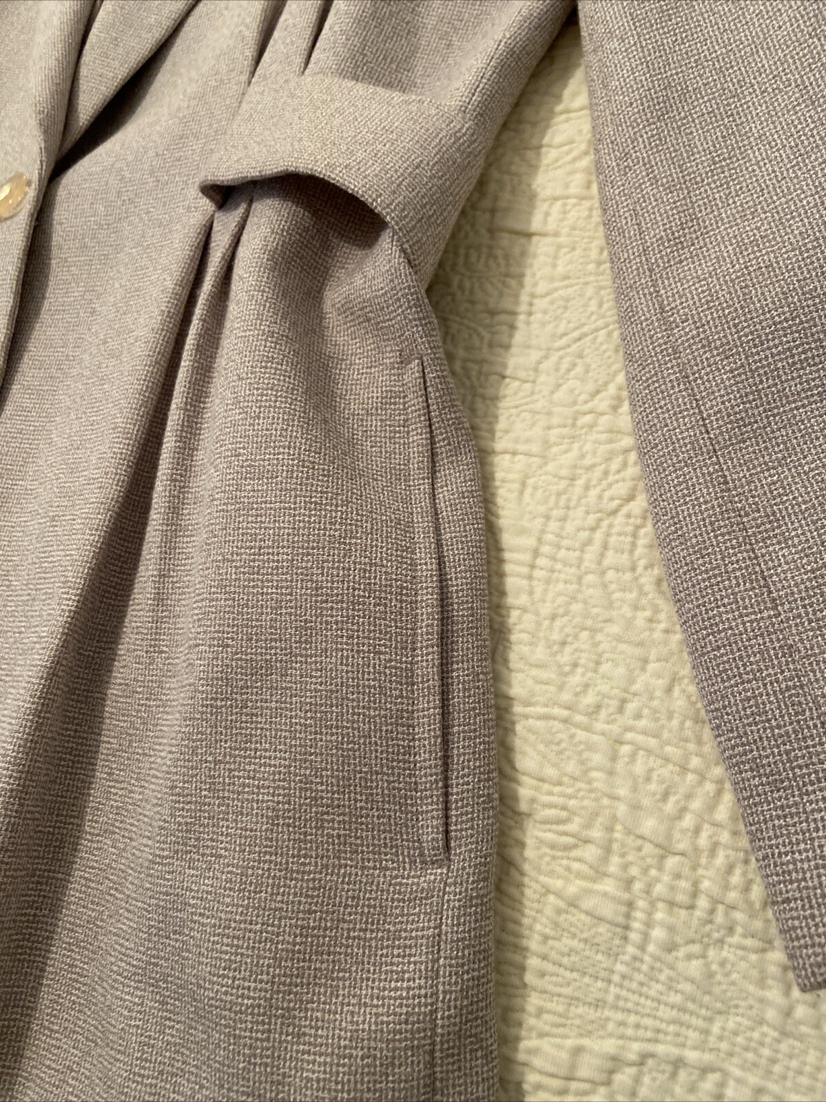 Vintage Larry Levine Beige Chic Jacket 1 Button Pleats Pockets Belt Detail Sz 10