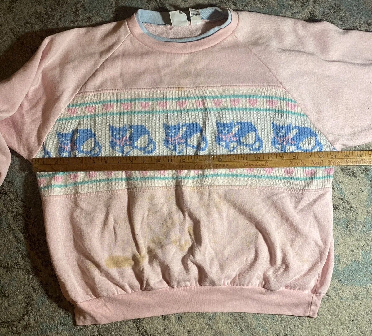 Vintage 90s Bramble Lane Pink Cat Kitten Hearts Grandma Ugly Sweatshirt Size 22W