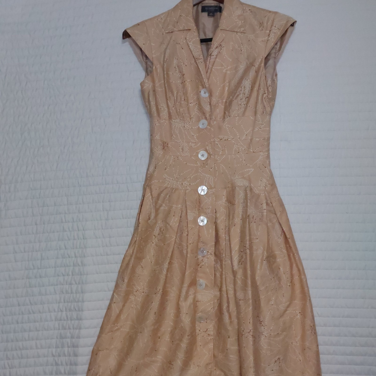 90’s Llz Claiborne Womens Fit N Flare cotton Dress Size 6 Tan Floral Buttons