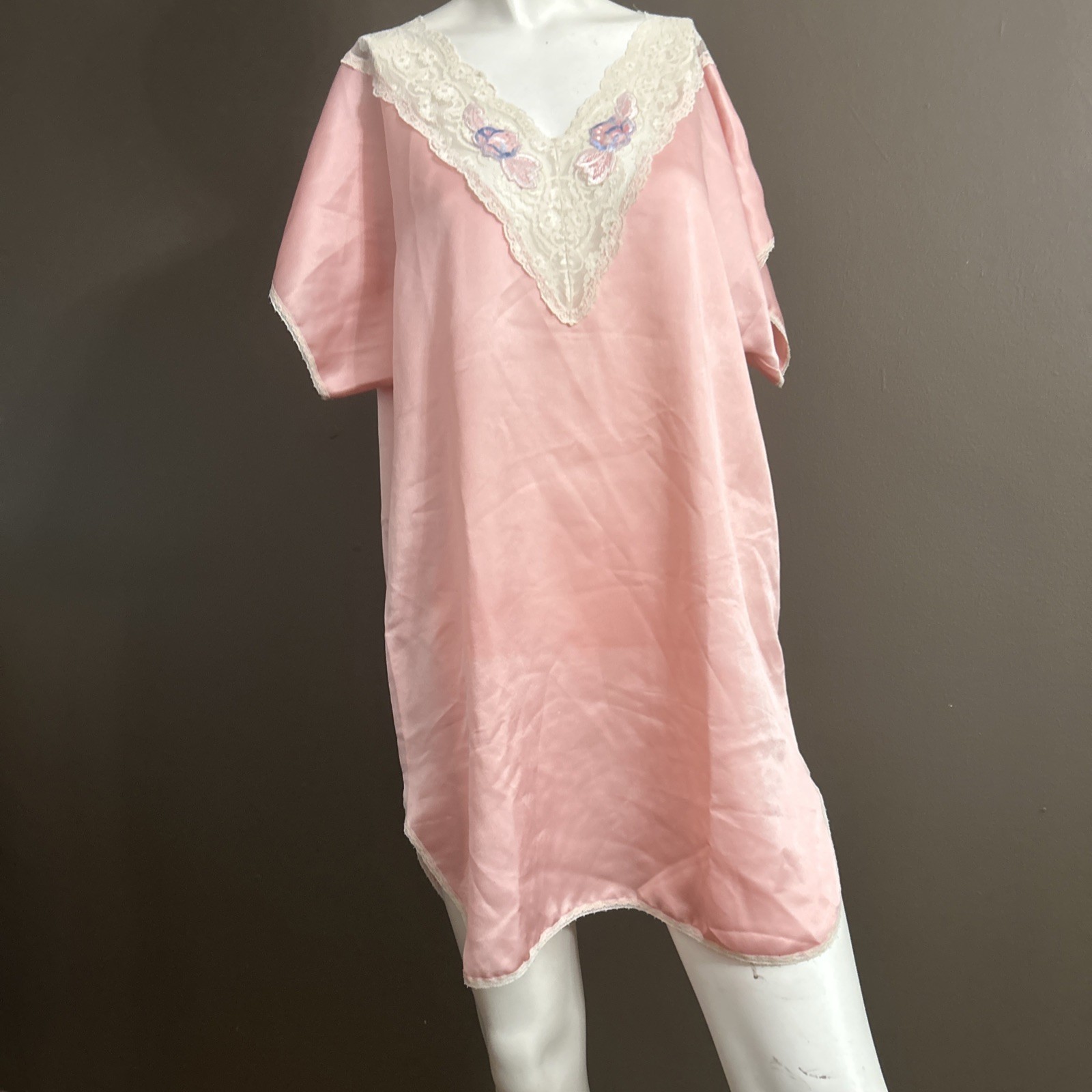 Vintage Val * Mode Sleepwear Gown, Large, Pink With Lace