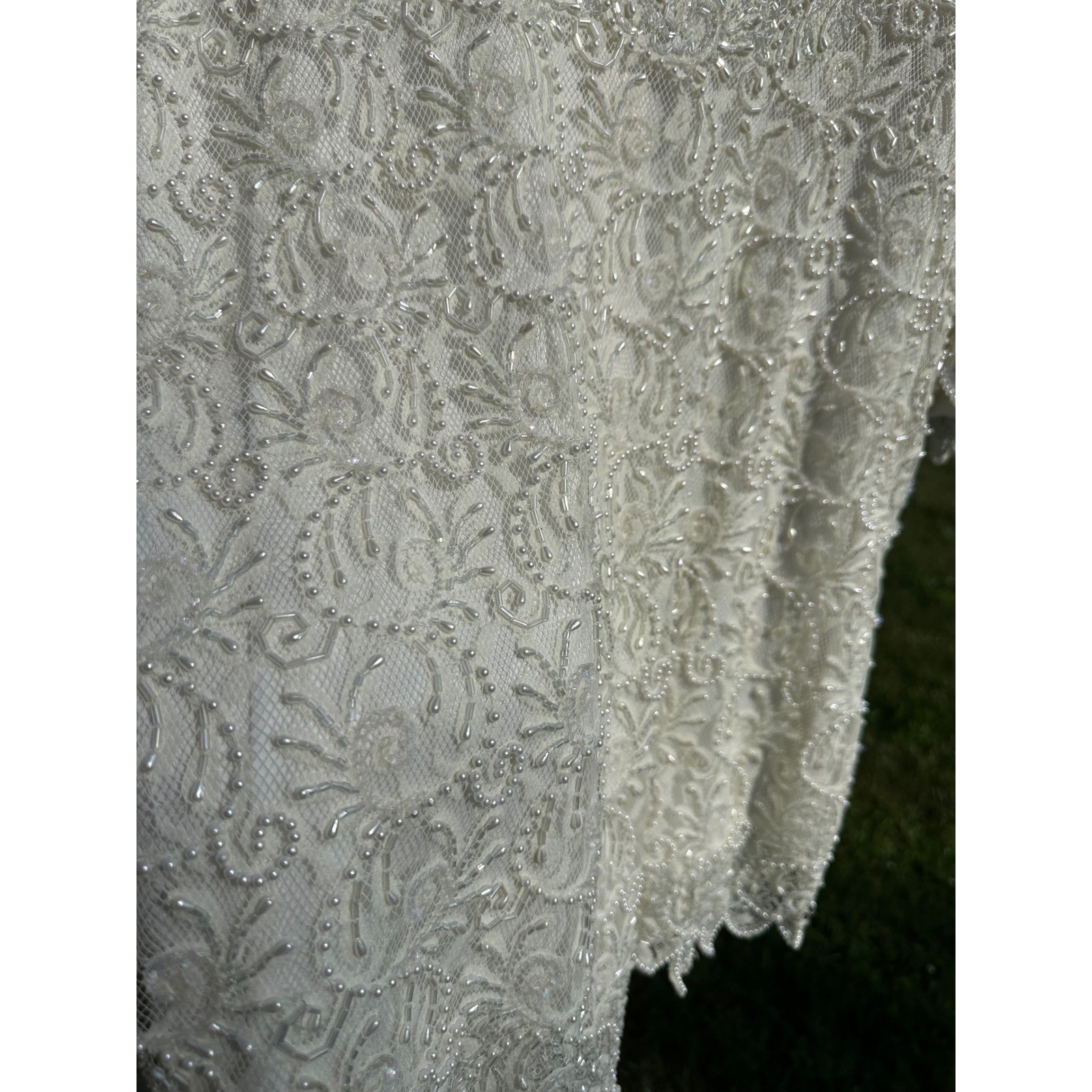 Brilliante by JA Vintage Beaded Sequin Lace Top Ivory Pearl Bridal Evening Sz L