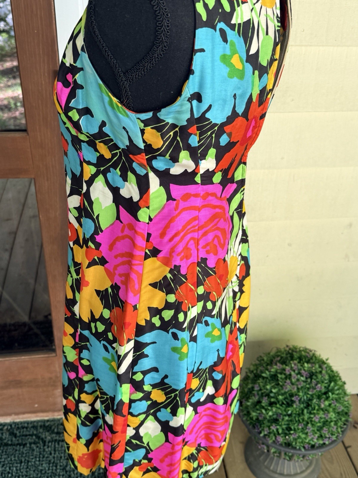 Vintage 70s ILGWU Union Made Bold Floral Shift Dress Silk Hawaiian Boho USA Sz 6