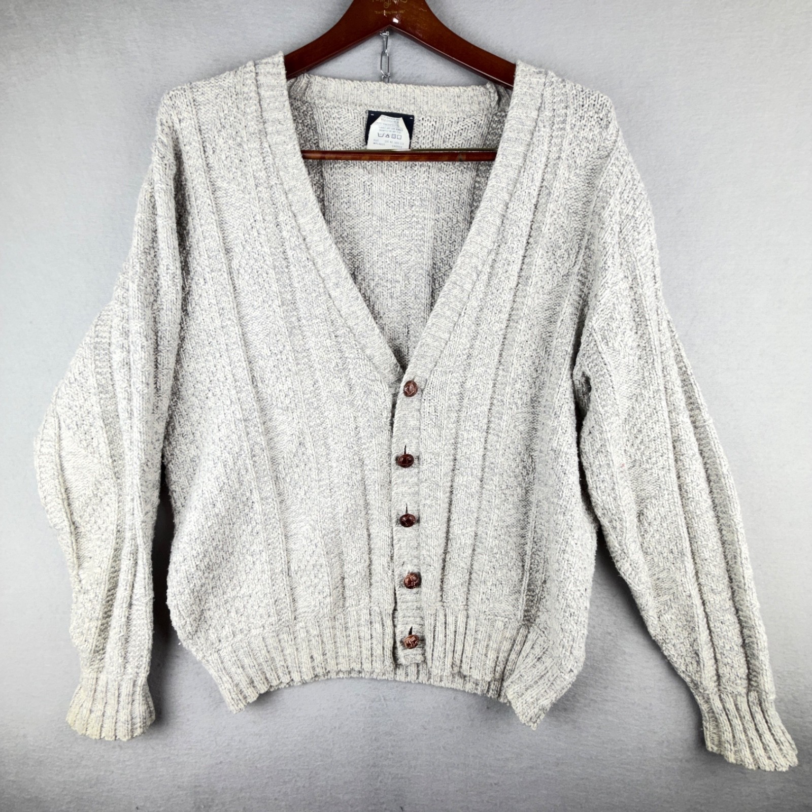 Vintage Woolrich Cardigan Sweater Large Gray Textured Knit USA Cotton Button