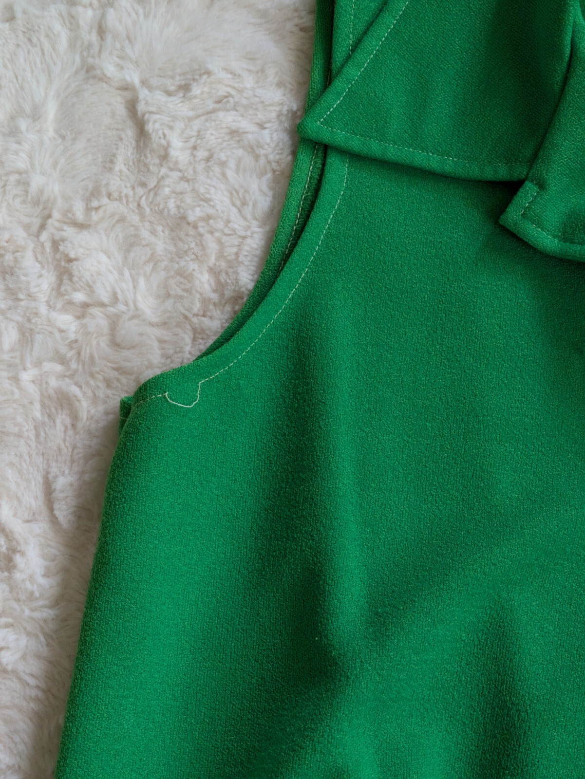 Vintage 60s Sears Polyester Double Knit Button Collar Sleeveless Top Cinch Waist