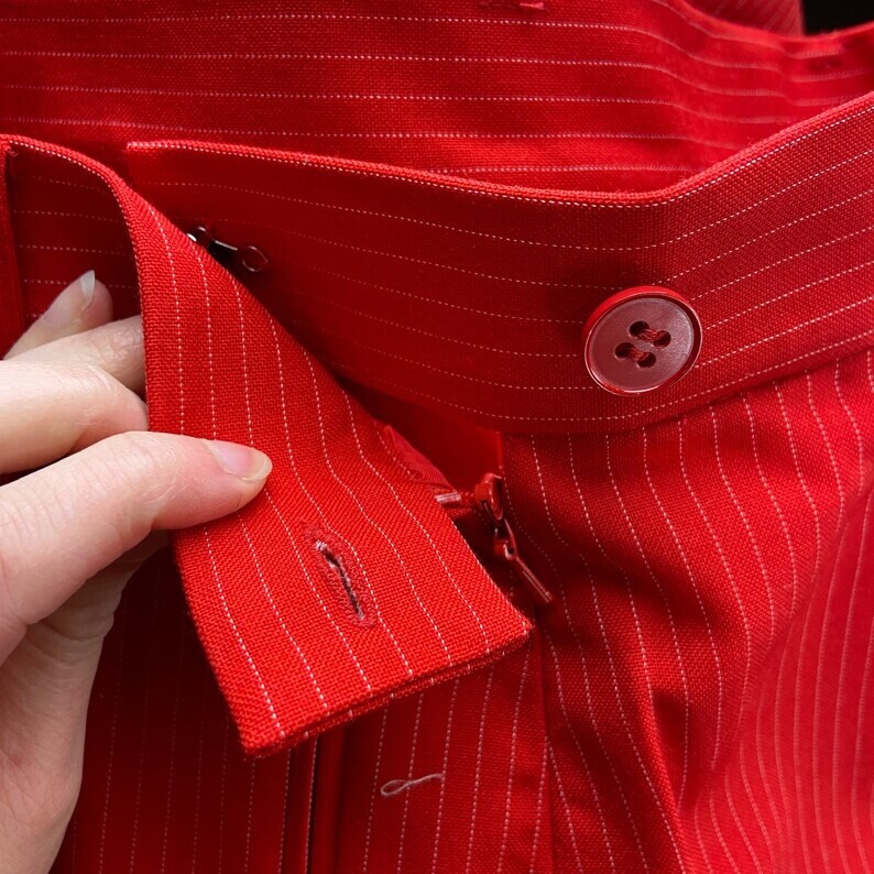 Vtg 90s Red White Pinstripe High Rise Wool Trouser Pants 28×32 Women Menswear