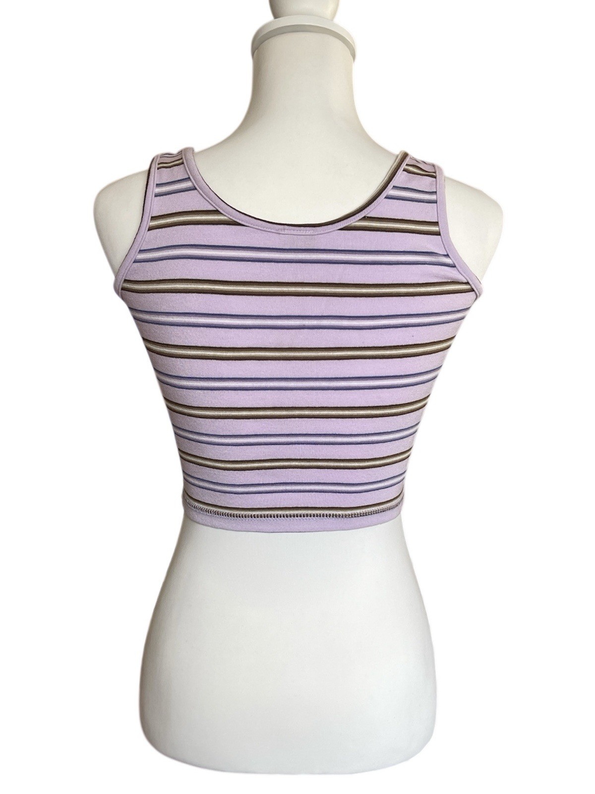 Y2K Blue Asphalt Lavender Brown Striped Knit Cropped Tank Top Keyhole Sleeveless