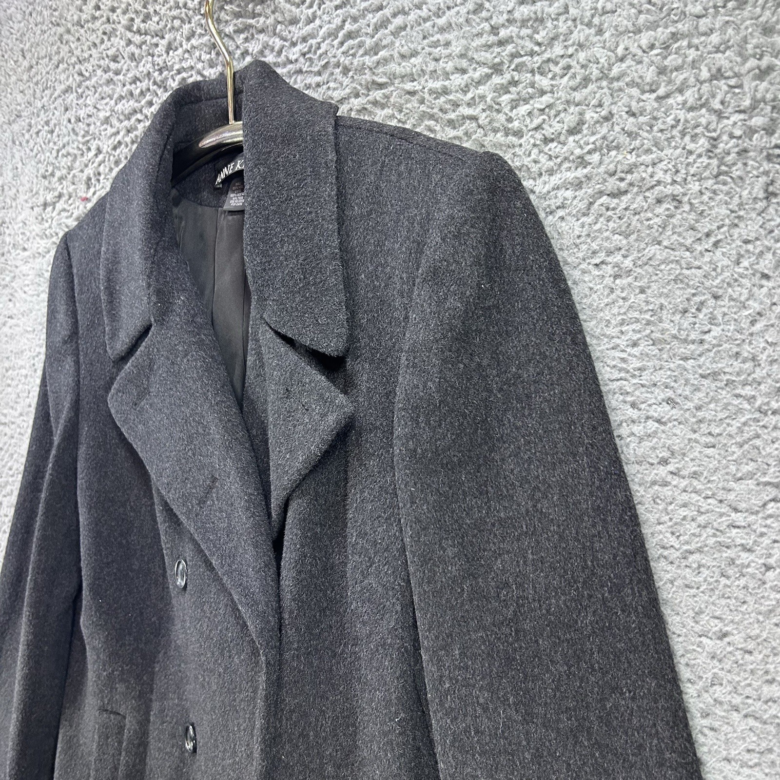 Vtg Anne Klein Sz 6 Double Breasted 100% Wool Charcoal Gray Winter Luxury Classy
