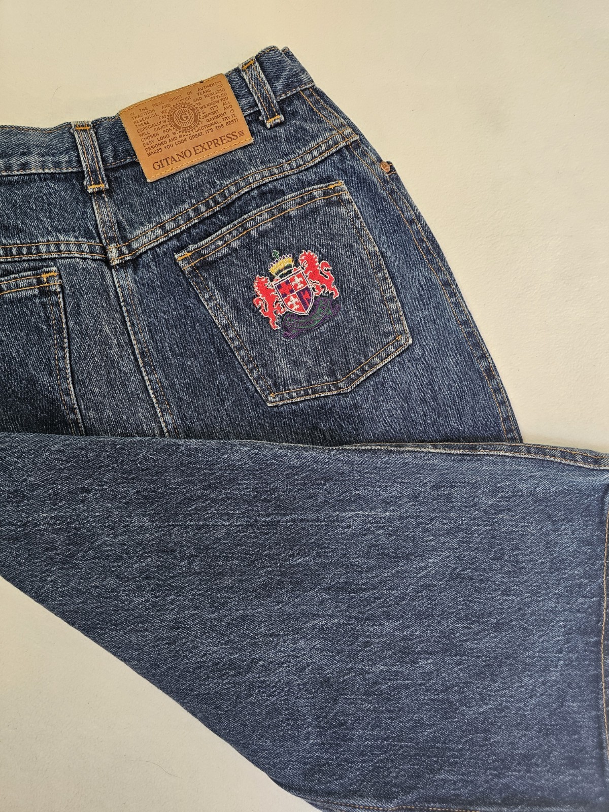 Vtg Rare Gitano Embroidered Crescent Pocket Pencil Denim Skirt Long 27 Waist