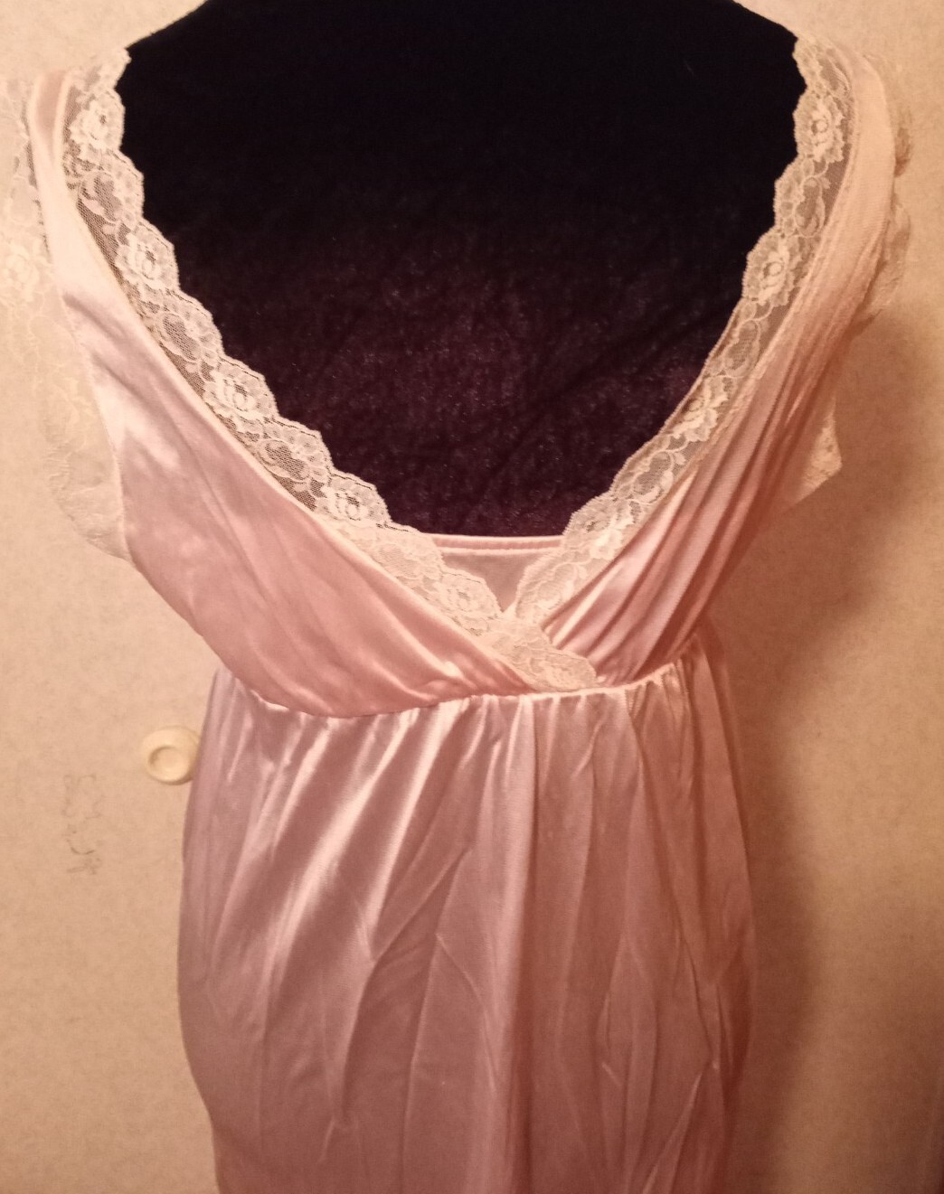 2 Vintage FANCY ME Sz S Pink Nylon Sheer Cream Lace Long Nightgown Slip Dress