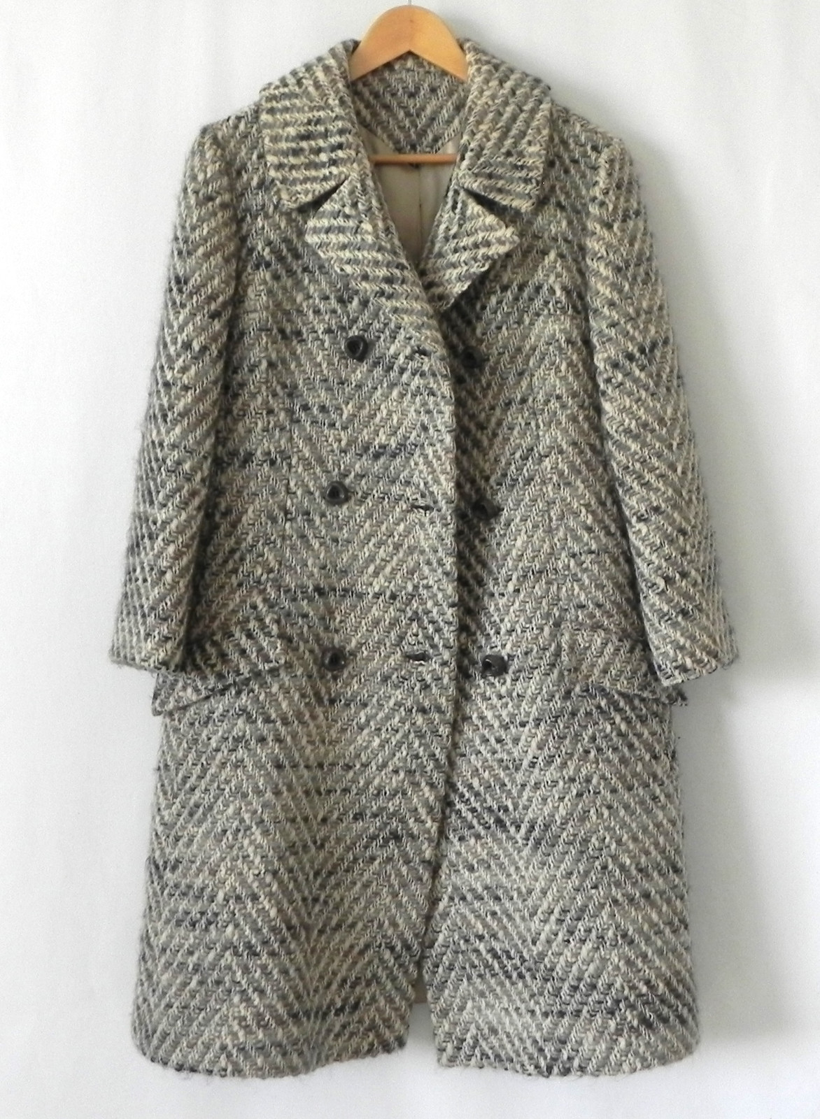 Vtg Kingsley Coat Double Breasted Heavy Woven Wool Pockets Size S