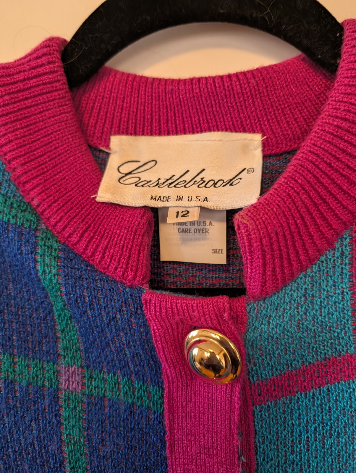Vtg 80s Castlebrook Plaid Cardigan Sweater Size 12 Grandmacore Maximalism