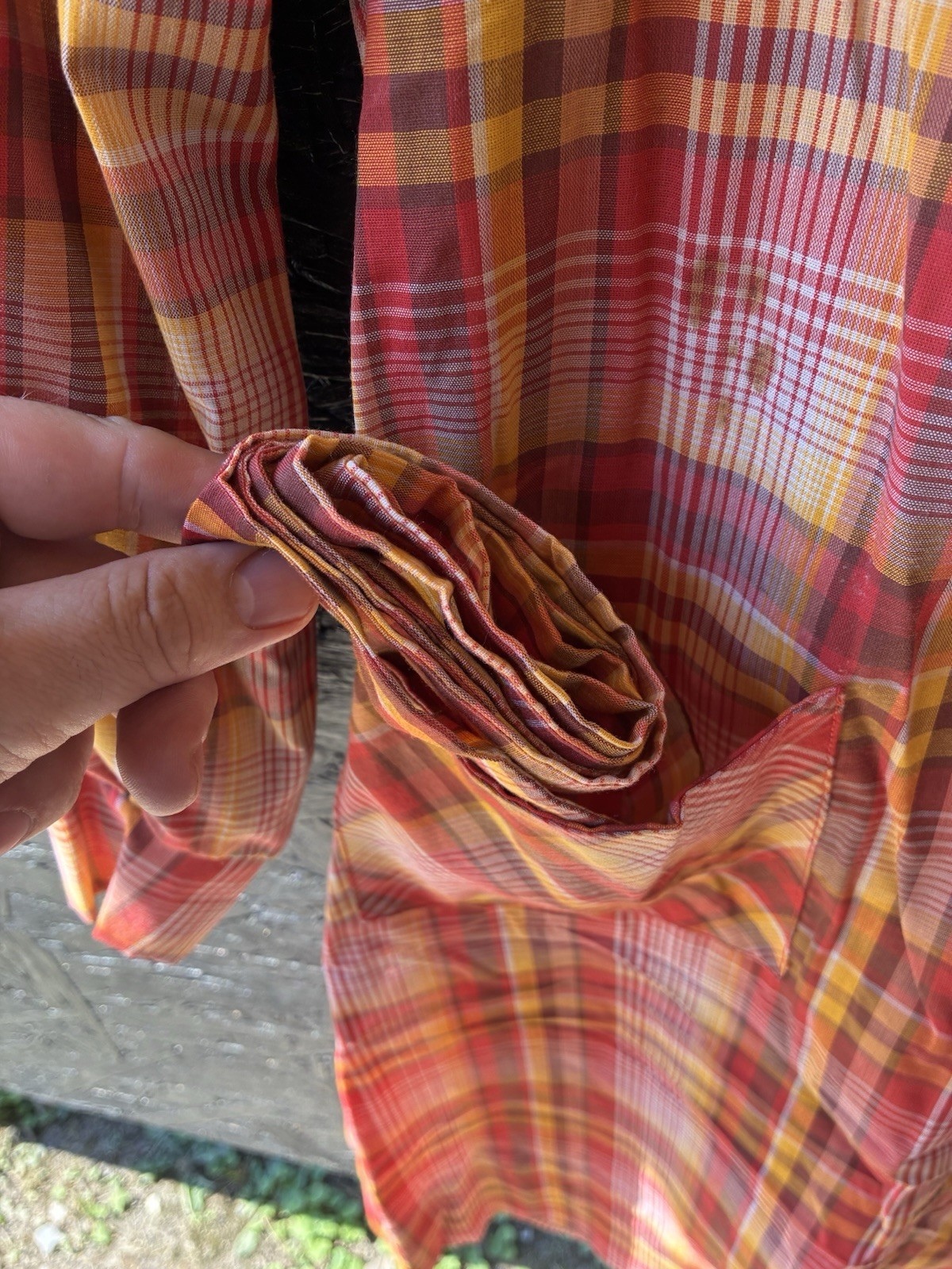 Vtg 60s Orange/Yellow Plaid Dress Dan River Nancy Frock 1 Pockets Button Up!